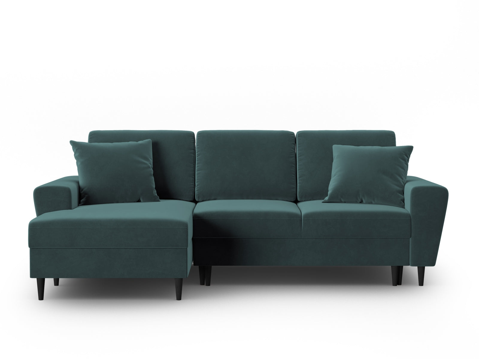 Kyoto Velour Ecksofa links mit Schlaffunktion und Stauraumbox 4 Sitzer 145cm in Petrol präsentiert im Onlineshop von KAQTU Design AG. Ecksofa links ist von Cosmopolitan Design