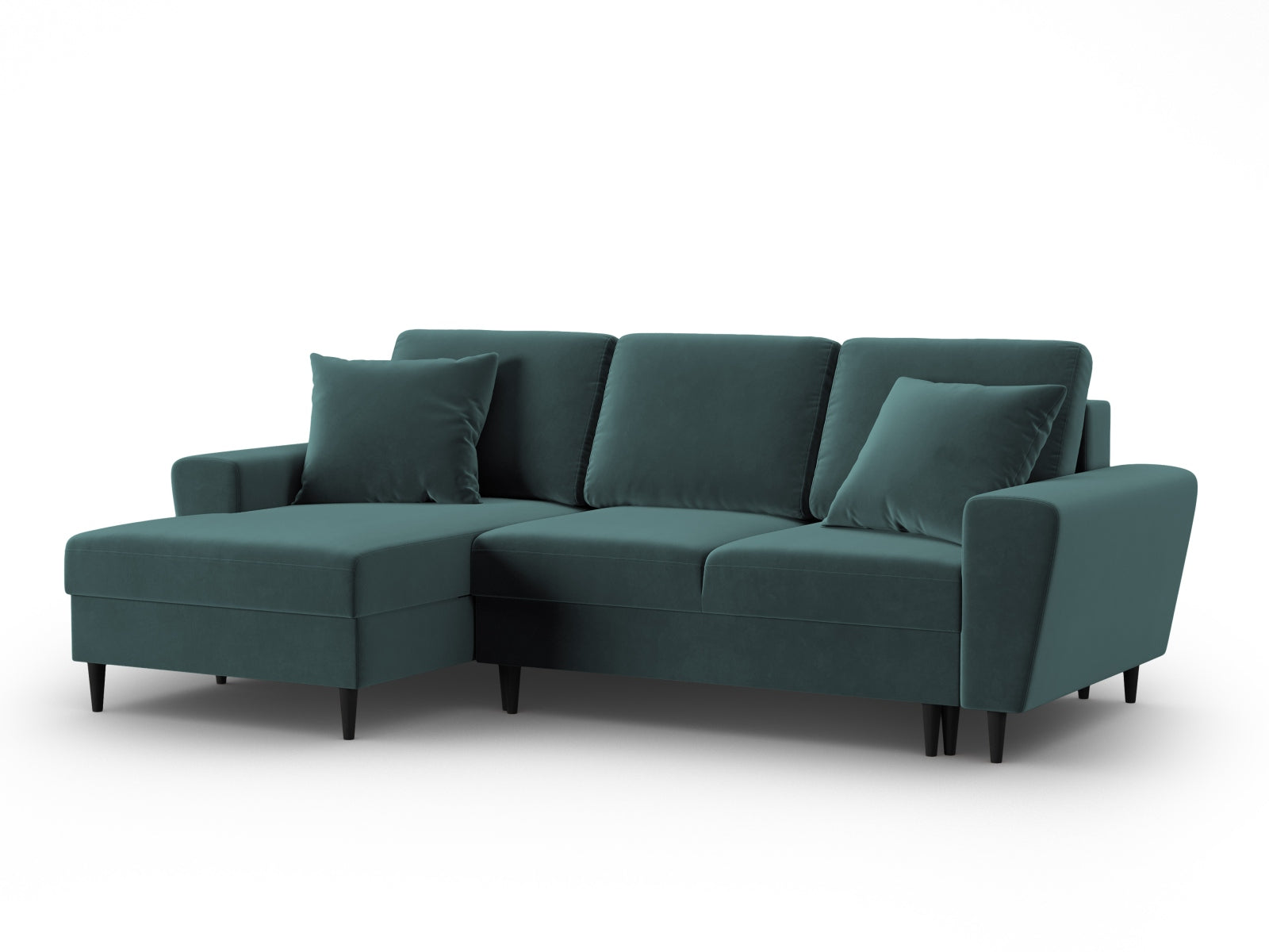 Stylisches Kyoto Ecksofa links mit Schlaffunktion und Stauraum, 4-Sitzer, 145 cm, in modernem Petrol-Riviera, ideal für gemütliche Stunden.