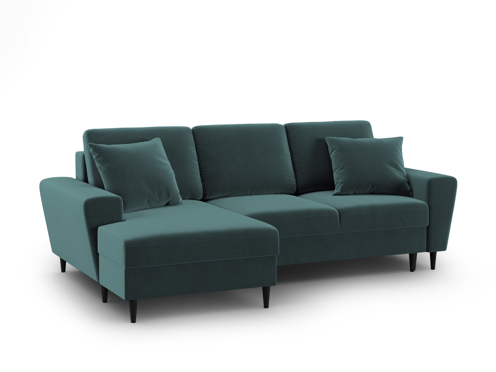 Elegantes Kyoto Ecksofa links mit Schlafoption und Stauraum, 4-Sitzer, 145 cm, in trendigem Petrol-Riviera, perfekt für entspannte Abende.