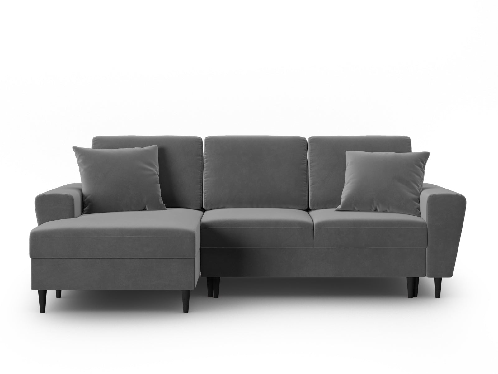 Modernes Kyoto Ecksofa links in zeitlosem Grau, 4-Sitzer mit integrierter Schlaffunktion und Stauraum für vielseitige Nutzung.