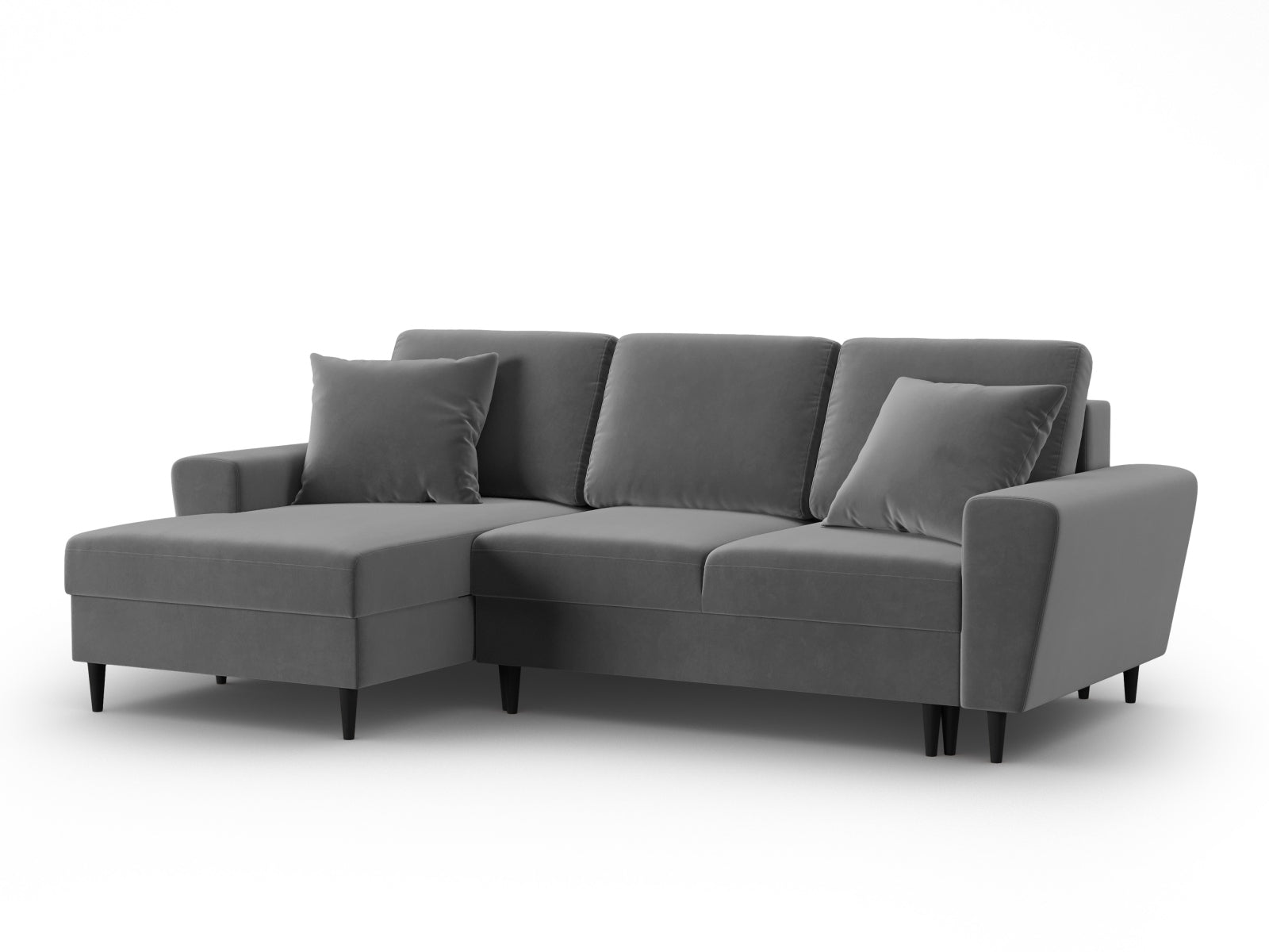 Stylisches Kyoto Ecksofa links in elegantem Grau, 4-Sitzer mit praktischer Schlaffunktion und Stauraum für optimalen Komfort.