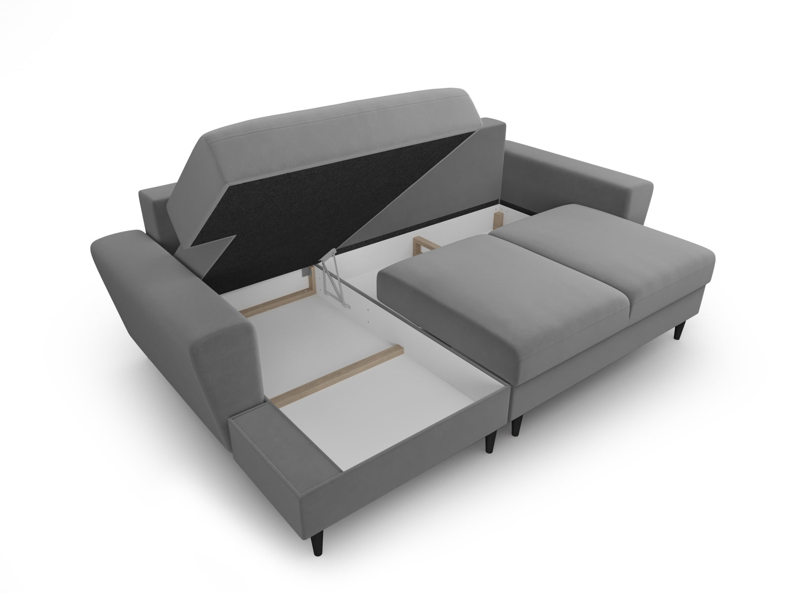 Erleben Sie das Kyoto Velour Ecksofa links – ein stilvolles 4-Sitzer Sofa mit praktischer Schlaffunktion und Stauraum für Ihr Wohnzimmer.