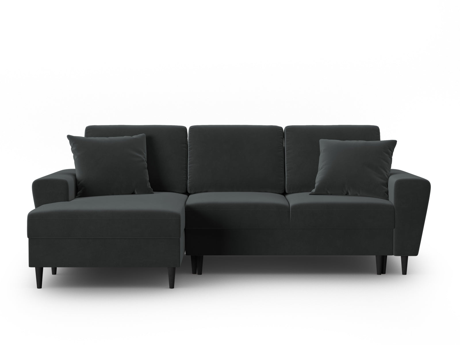 Stylisches Kyoto Ecksofa links in elegantem Dunkelgrau, 4-Sitzer mit praktischer Schlaffunktion und integriertem Stauraum für optimale Raumnutzung.
