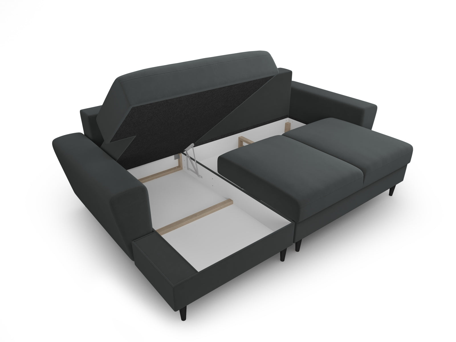 Erleben Sie das Kyoto Velour Ecksofa links – ein stilvolles 4-Sitzer Sofa mit praktischer Schlaffunktion und Stauraum für Ihr Wohnzimmer.