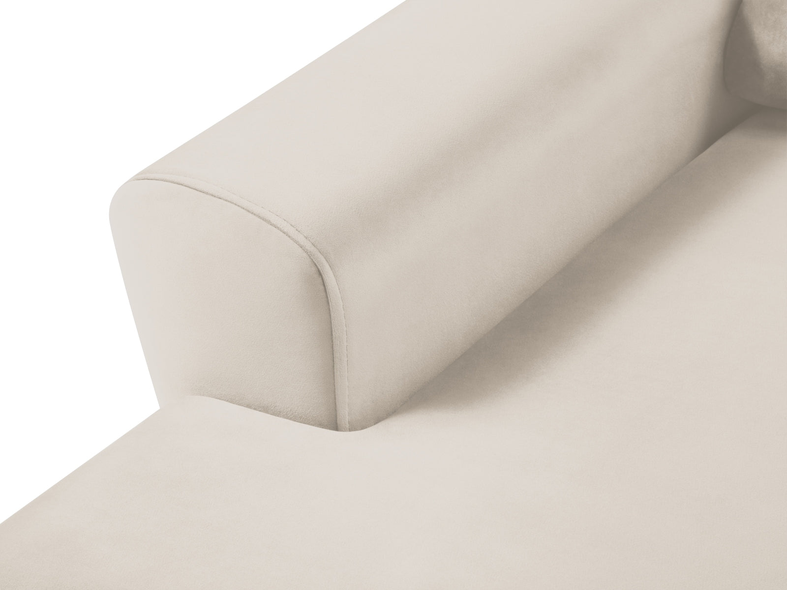 Modernes Kyoto Ecksofa links in sanftem Beige, 4-Sitzer mit cleverer Schlaffunktion und Stauraum für zusätzlichen Komfort und Funktionalität.