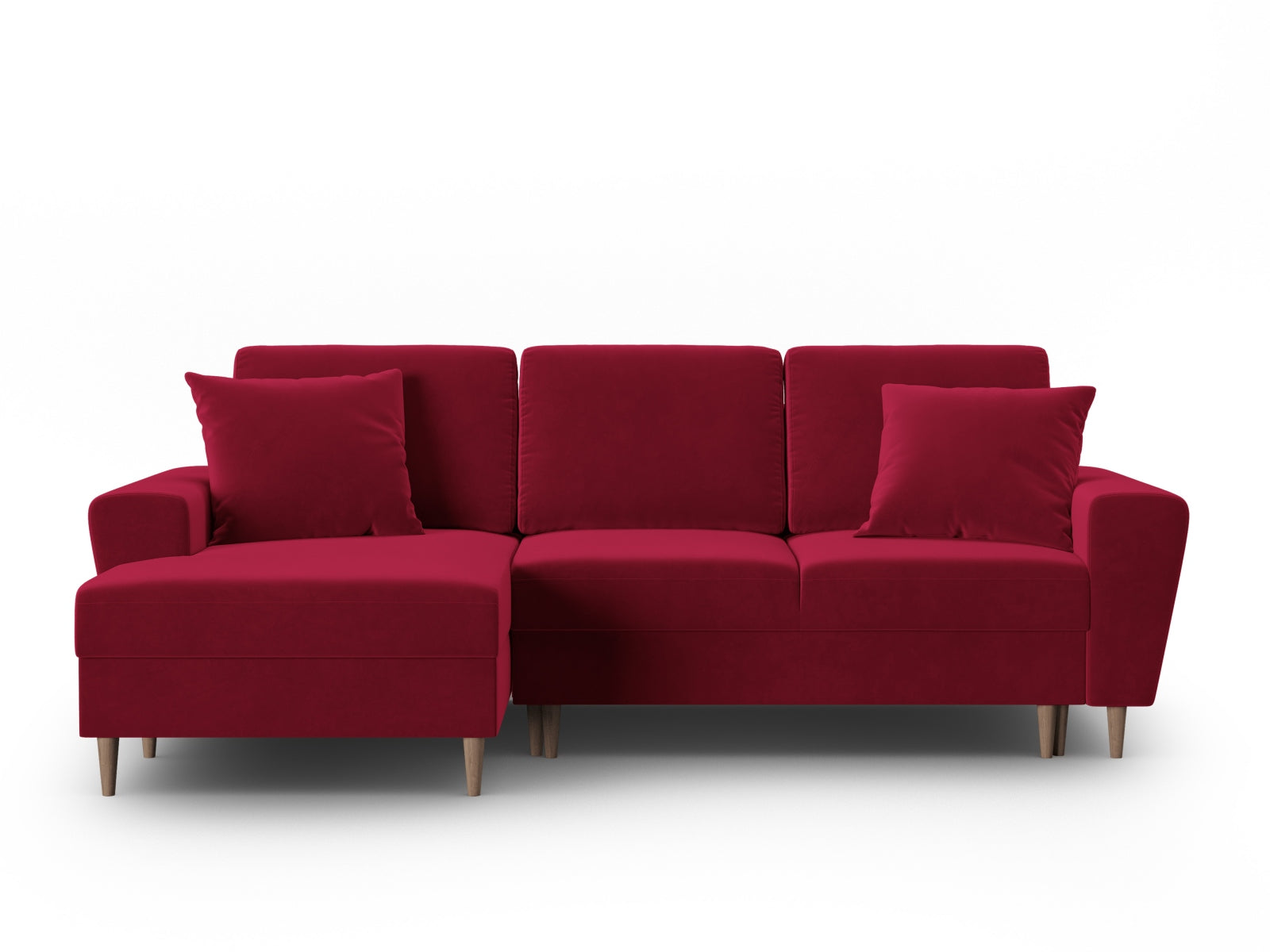 Kyoto Velour Ecksofa links mit Schlaffunktion und Stauraumbox 4 Sitzer 145cm in Red präsentiert im Onlineshop von KAQTU Design AG. Ecksofa links ist von Cosmopolitan Design