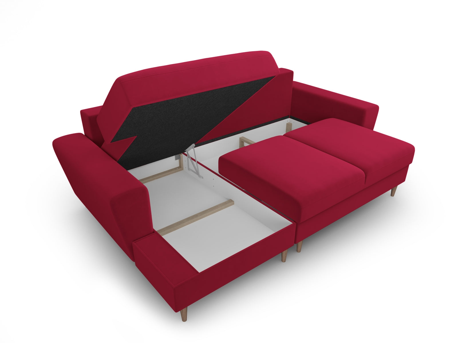 Erleben Sie das Kyoto Velour Ecksofa links – ein stilvolles 4-Sitzer Sofa mit praktischer Schlaffunktion und Stauraum für Ihr Wohnzimmer.