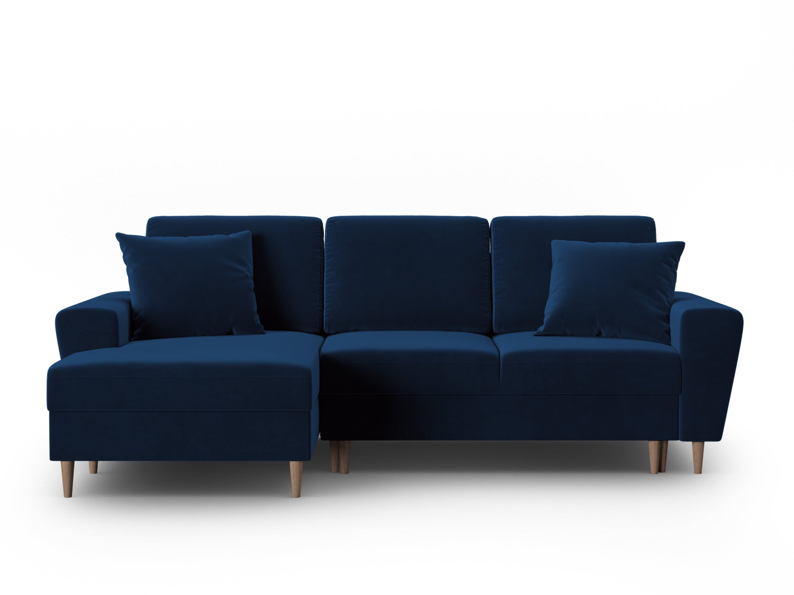 Kyoto Velour Ecksofa links mit Schlaffunktion und Stauraumbox 4 Sitzer 145cm in Royal Blue präsentiert im Onlineshop von KAQTU Design AG. Ecksofa links ist von Cosmopolitan Design