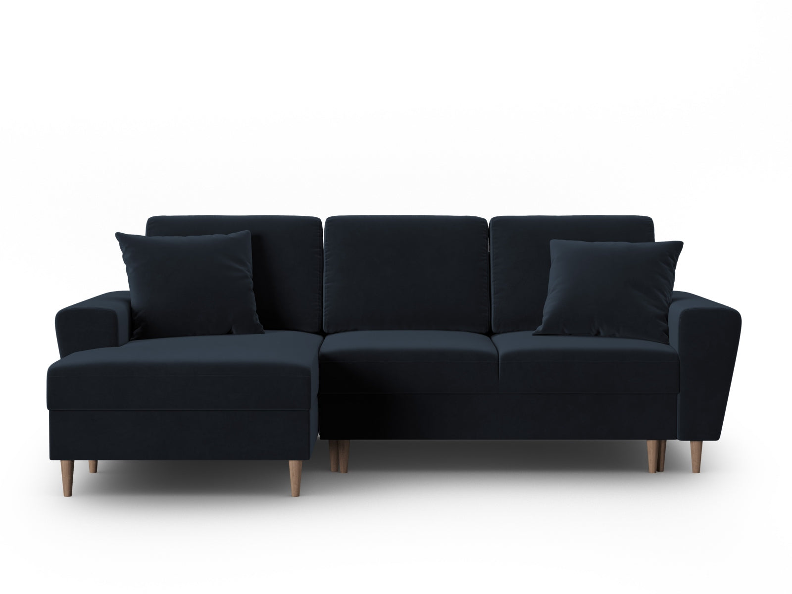 Entdecken Sie das Kyoto Velour Ecksofa links – ein elegantes 4-Sitzer Sofa mit Schlaffunktion und Stauraum, ideal für stilvolle Wohnräume.