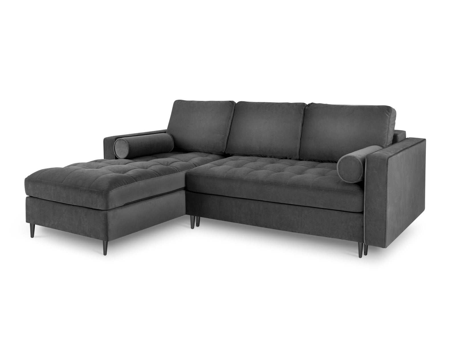 5-Sitzer Ecksofa links mit Schlaffunktion und Stauraum Aspen in Dark Grey-Salvador präsentiert im Onlineshop von KAQTU Design AG. Bettsofa links ist von Cosmopolitan Design