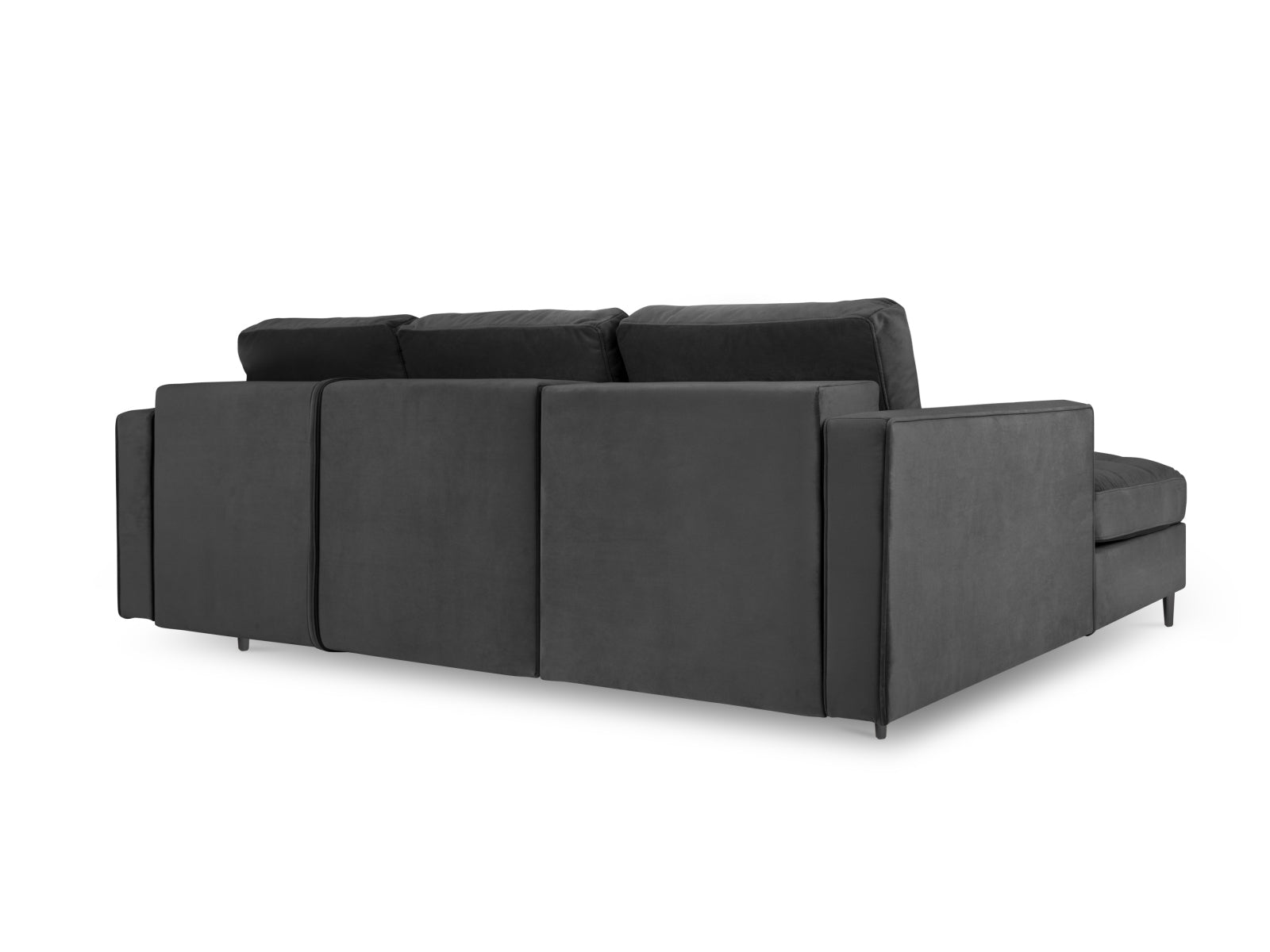 Modernes 5-Sitzer Ecksofa links Aspen in stilvollem Dunkelgrau, ideal für Wohnräume, mit praktischer Schlaffunktion und integriertem Stauraum.