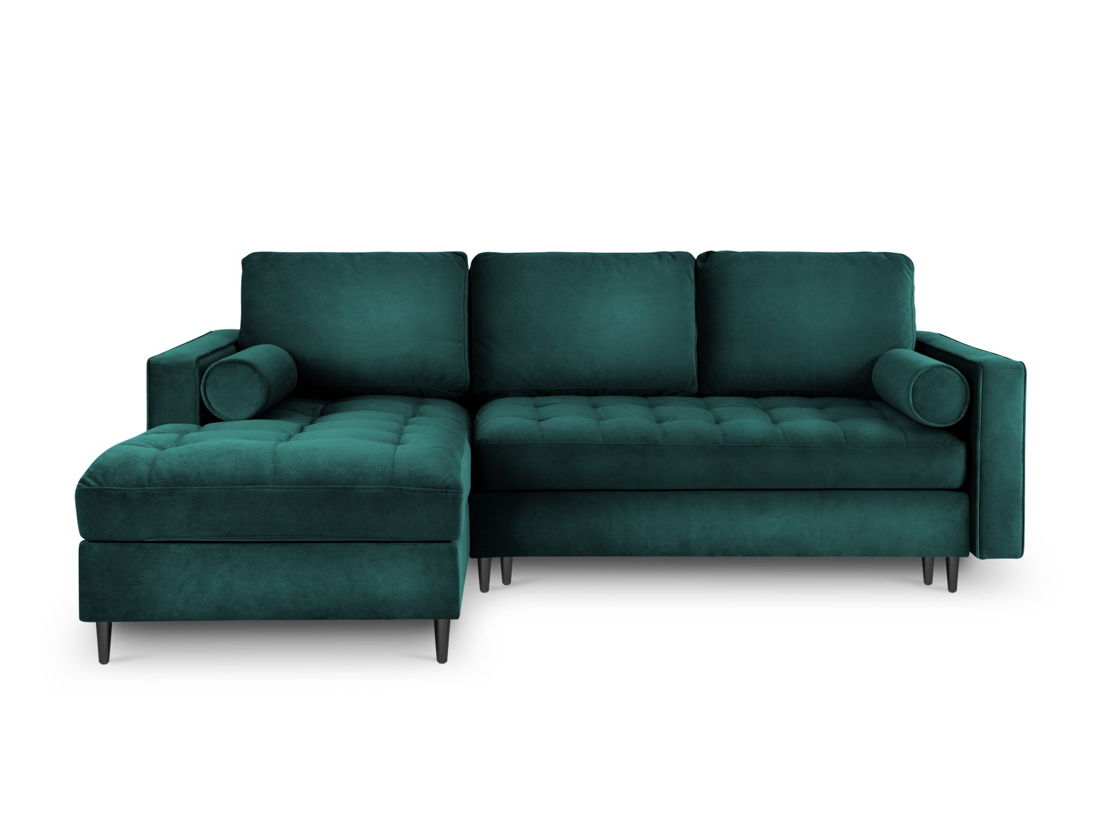 Modernes 5-Sitzer Ecksofa links Aspen in stilvollem Petrol, ideal für entspannte Abende und als Schlafgelegenheit mit praktischem Stauraum.