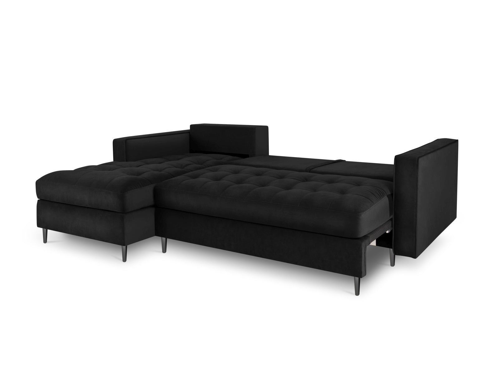 Stylisches 5-Sitzer Ecksofa links Aspen, ausgestattet mit Schlaffunktion und praktischem Stauraum für vielseitige Nutzung und Komfort.