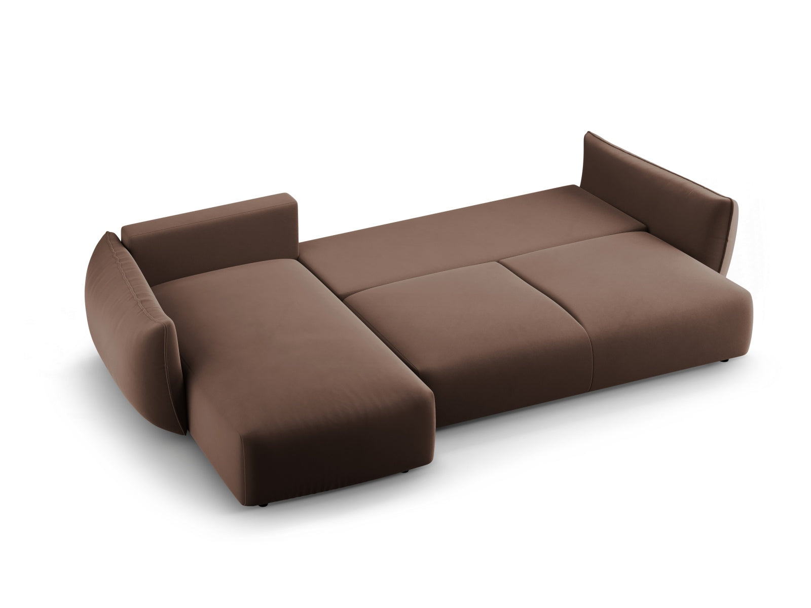 Modernes 4-Sitzer Ecksofa links Matera in edlem Braun, ideal für entspannte Abende und als Schlafgelegenheit mit praktischem Stauraum.