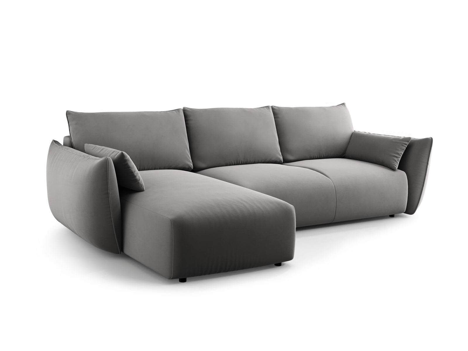 Stylisches 4-Sitzer Ecksofa links Matera in Grau mit Schlaffunktion und Stauraum, ideal für moderne Wohnräume.