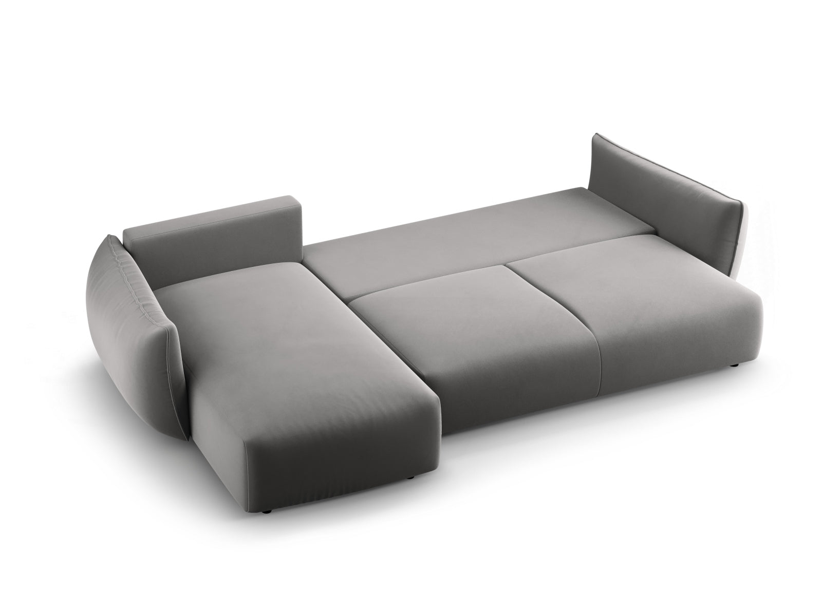 Elegantes 4-Sitzer Ecksofa links Matera in Grau, perfekt für entspannte Abende und als Schlafgelegenheit mit praktischem Stauraum.