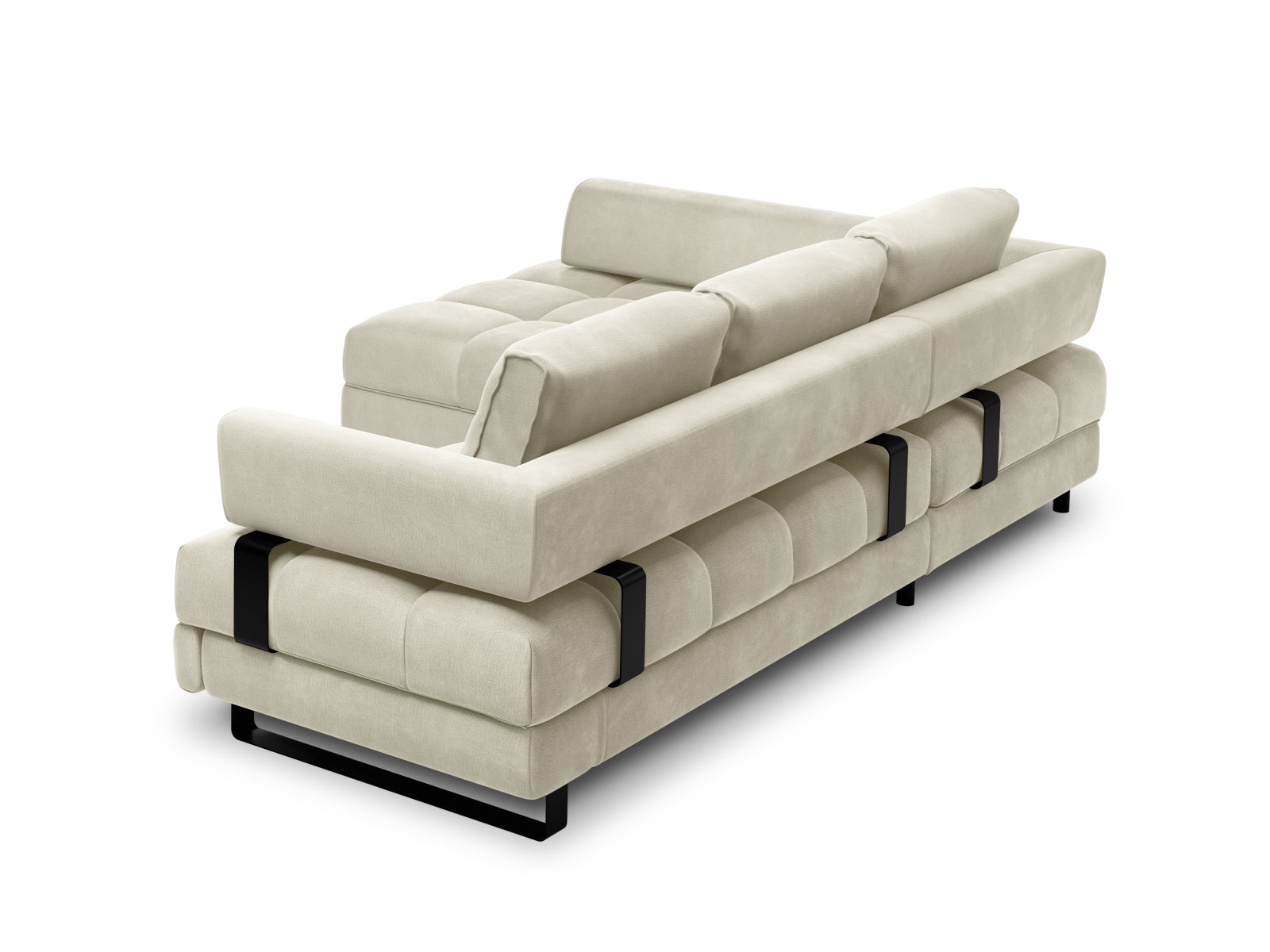 Entdecken Sie das Clinton Velour Ecksofa von Cosmopolitan Design: elegantes 5-Sitzer Sofa mit praktischer Schlaffunktion und integriertem Stauraum!