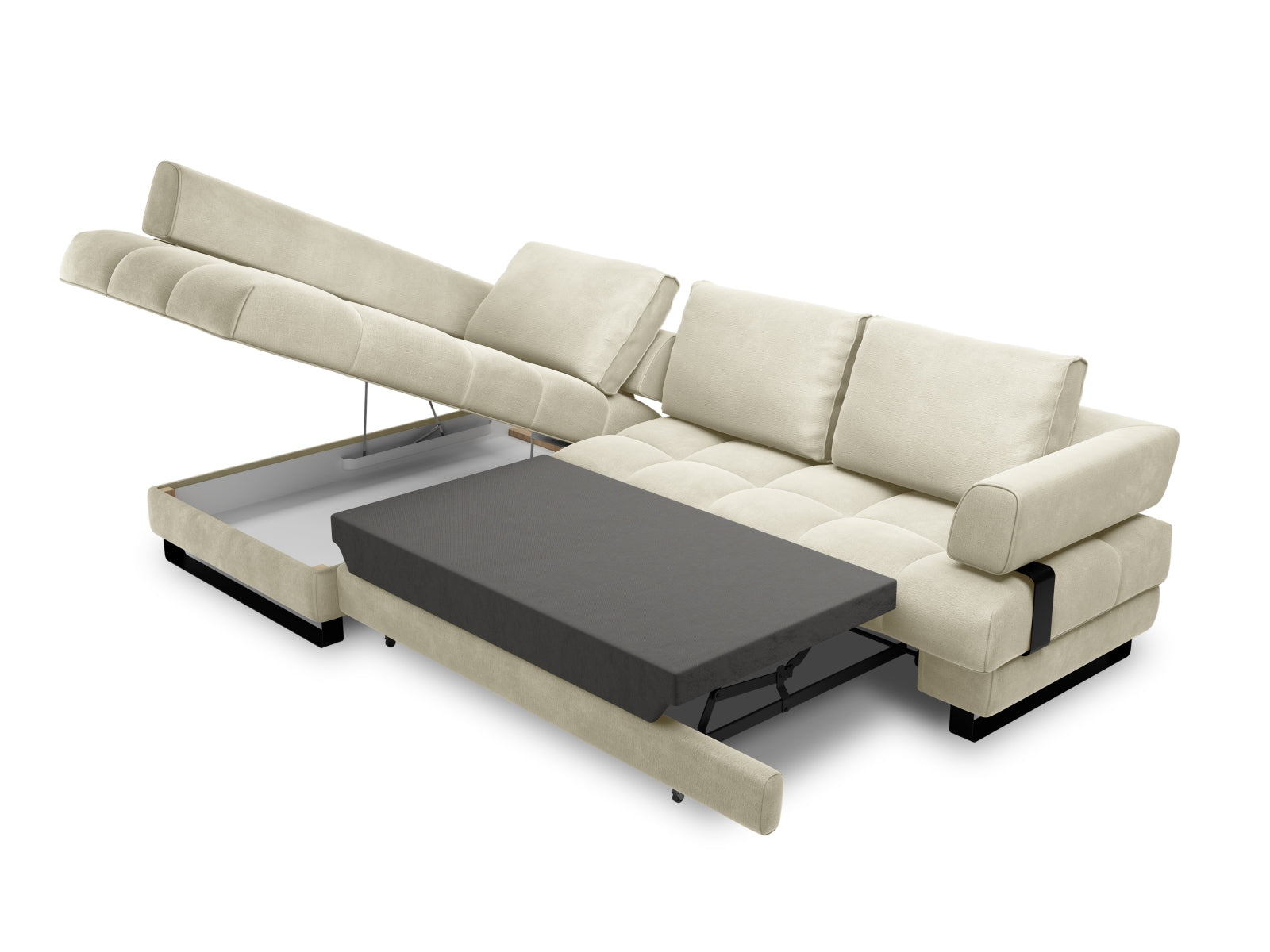 Entdecken Sie das Clinton Velour Ecksofa von Cosmopolitan Design: elegantes 5-Sitzer Sofa mit innovativer Schlaffunktion und nützlichem Stauraum!