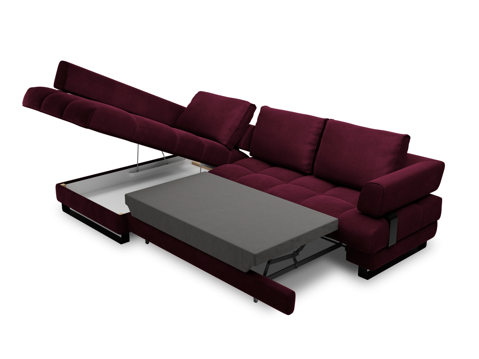 Erleben Sie das Clinton Velour Ecksofa von Cosmopolitan Design: stilvolles 5-Sitzer Sofa mit komfortabler Schlaffunktion und viel Stauraum!