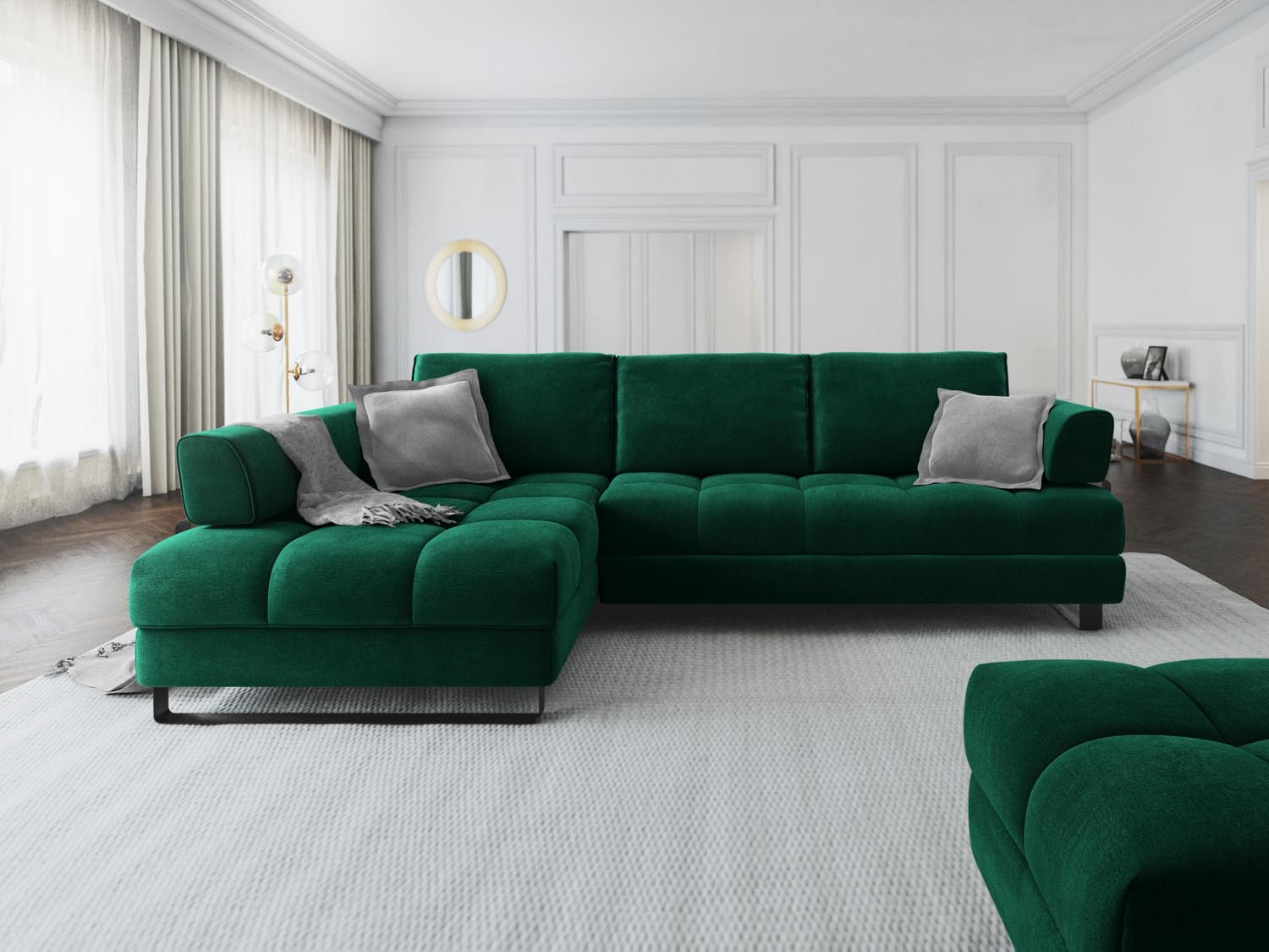 Entdecken Sie das Clinton Velour Ecksofa von Cosmopolitan Design: elegantes 5-Sitzer Sofa mit praktischer Schlaffunktion und grosszügigem Stauraum!