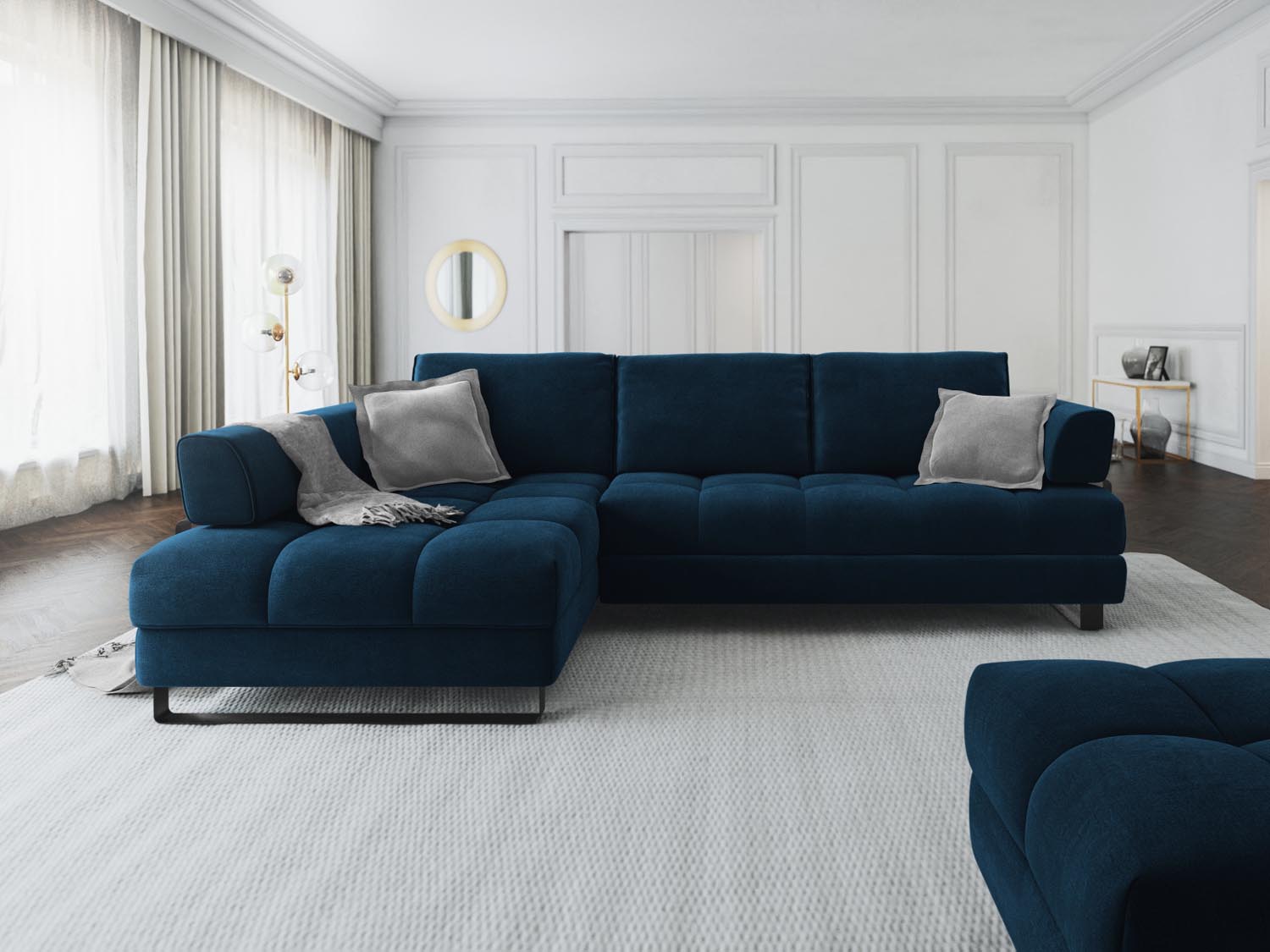 Entdecken Sie das Clinton Velour Ecksofa von Cosmopolitan Design: elegantes 5-Sitzer Sofa mit praktischer Schlaffunktion und grosszügigem Stauraum!