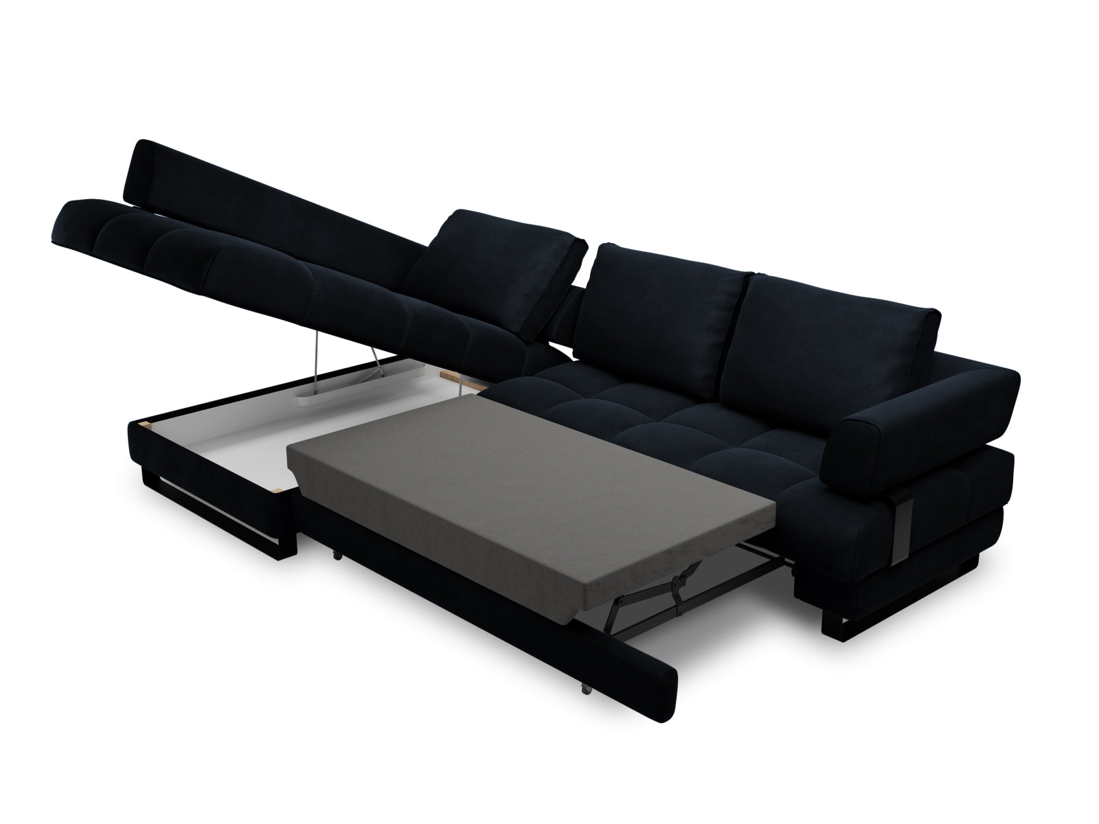 Erleben Sie das Clinton Velour Ecksofa von Cosmopolitan Design: stilvolles 5-Sitzer Sofa mit komfortabler Schlaffunktion und viel Stauraum!