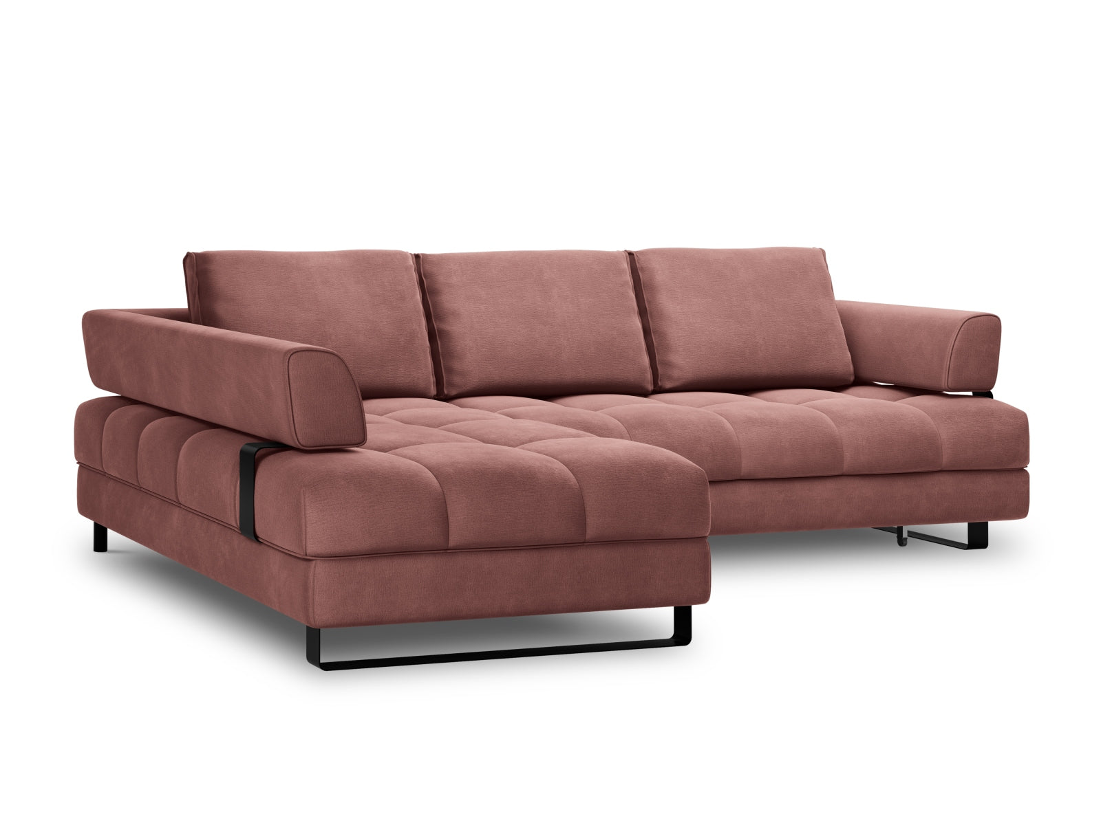Erleben Sie das Clinton Velour Ecksofa von Cosmopolitan Design: stilvolles 5-Sitzer Sofa mit komfortabler Schlaffunktion und viel Stauraum!