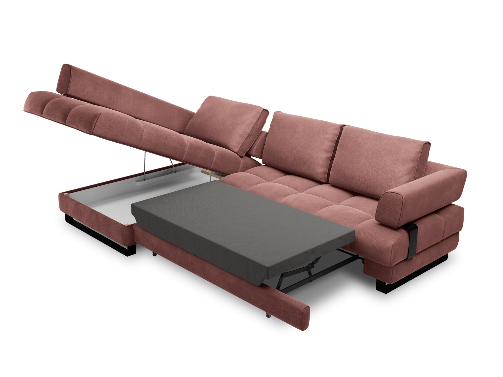 Entdecken Sie das Clinton Velour Ecksofa von Cosmopolitan Design: elegantes 5-Sitzer Sofa mit praktischer Schlaffunktion und grosszügigem Stauraum!