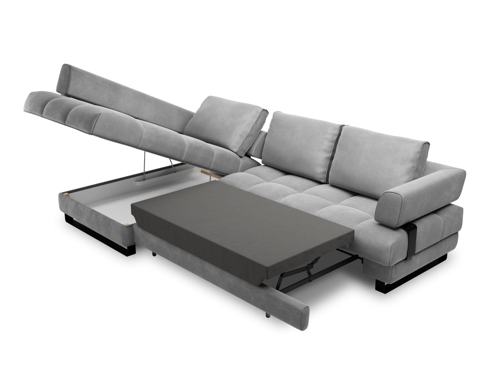 Erleben Sie das Clinton Velour Ecksofa von Cosmopolitan Design: stilvolles 5-Sitzer Sofa mit komfortabler Schlaffunktion und viel Stauraum!