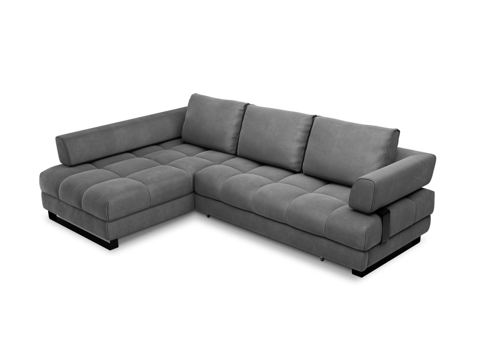Clinton Velour links Ecksofa mit Schlaffunktion und Stauraum 5 Sitzer in Dark Grey präsentiert im Onlineshop von KAQTU Design AG. Ecksofa links ist von Cosmopolitan Design