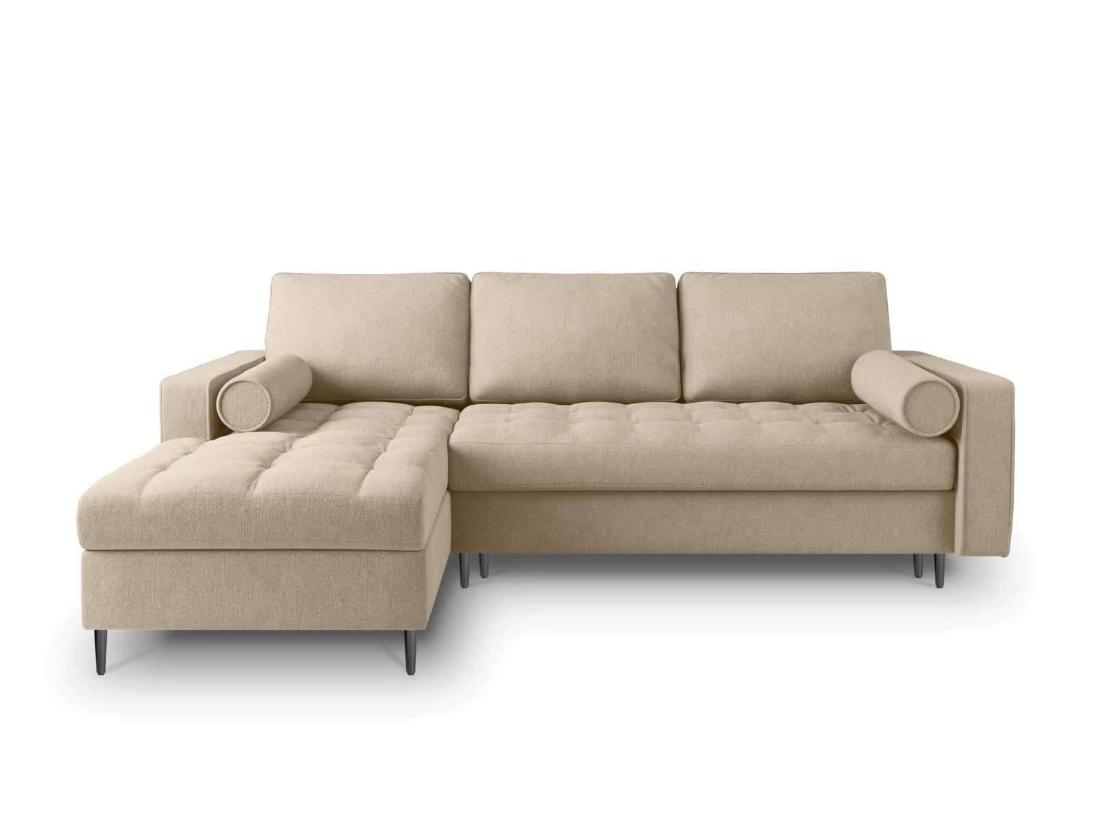 Modernes 5-Sitzer Ecksofa Aspen in elegantem Beige, linksseitig, mit integrierter Schlaffunktion und cleverem Stauraum für zusätzlichen Komfort.