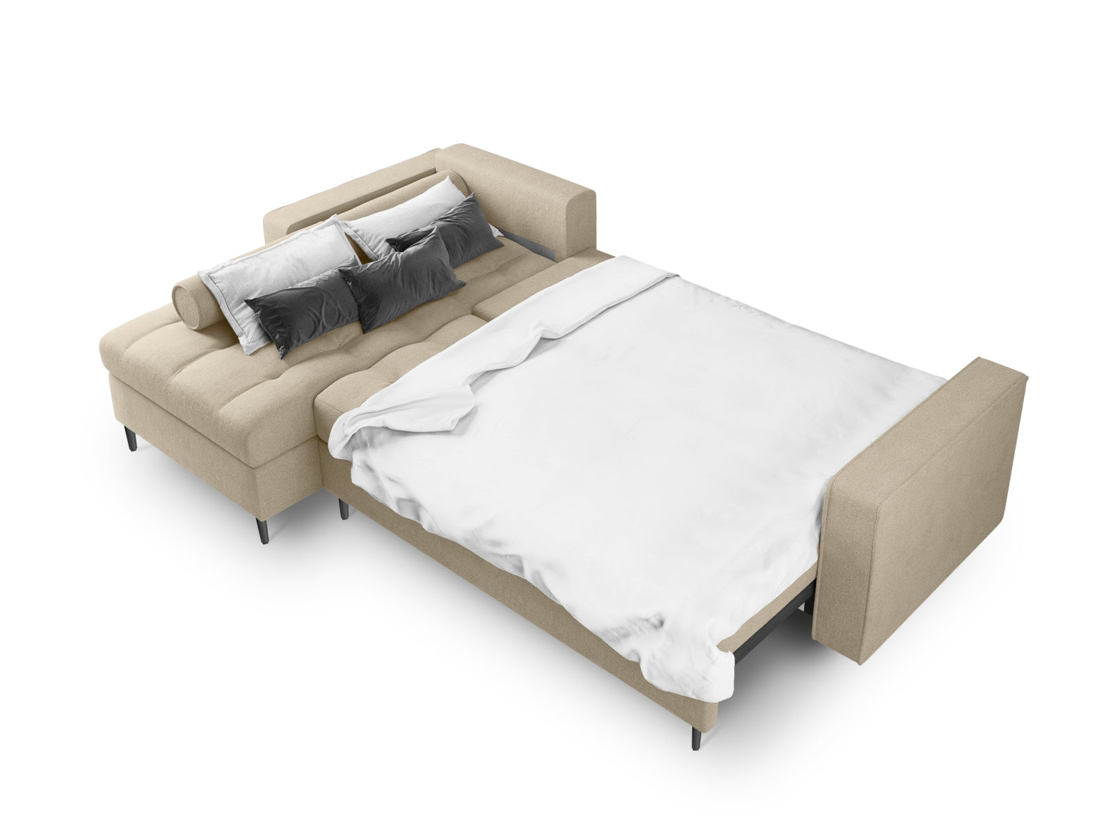Beige Ecksofa Aspen von Cosmopolitan Design, 5-Sitzer, linksseitig, bietet Schlaffunktion und Stauraum für zusätzlichen Komfort und Stil.