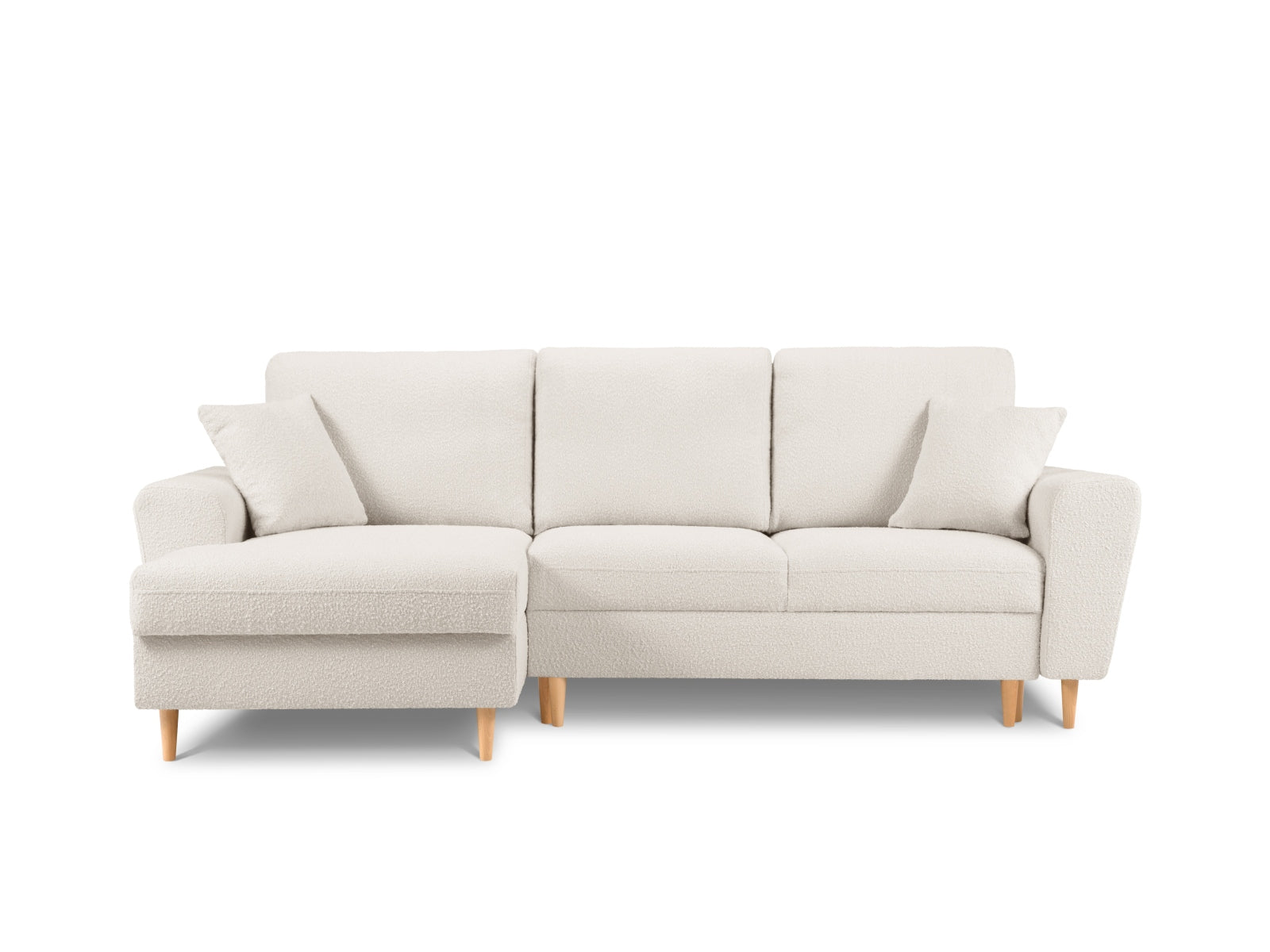 Kyoto Boucle Ecksofa links mit Schlaffunktion und Stauraumbox 4 Sitzer 145cm in Beige präsentiert im Onlineshop von KAQTU Design AG. Ecksofa links ist von Cosmopolitan Design