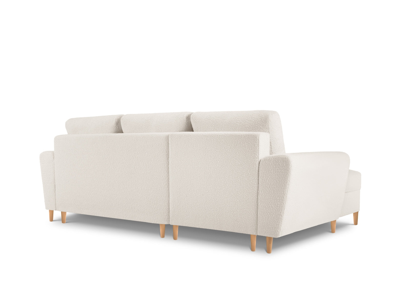 Entdecken Sie das elegante Kyoto Boucle Ecksofa links mit Schlaffunktion und Stauraum – ideal für stilvolle Wohnräume und entspannte Abende!