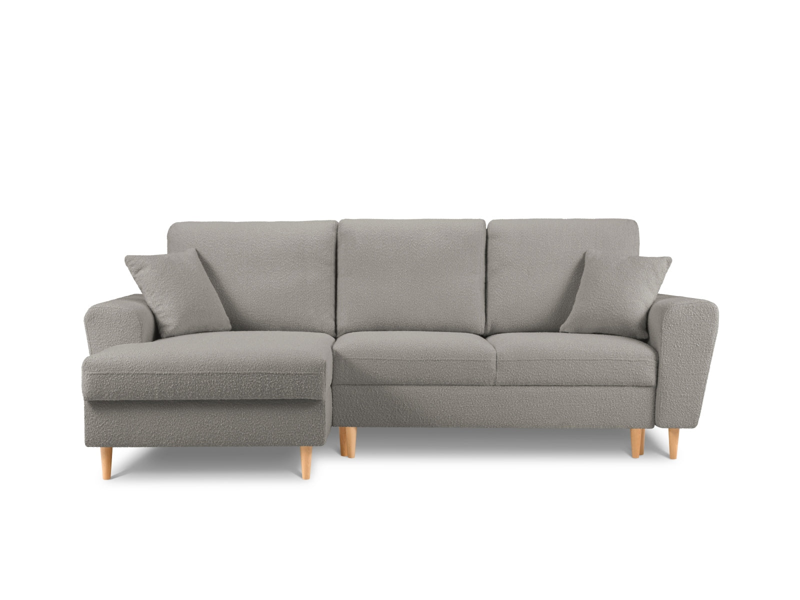 Kyoto Boucle Ecksofa links mit Schlaffunktion und Stauraumbox 4 Sitzer 145cm in Grey präsentiert im Onlineshop von KAQTU Design AG. Ecksofa links ist von Cosmopolitan Design