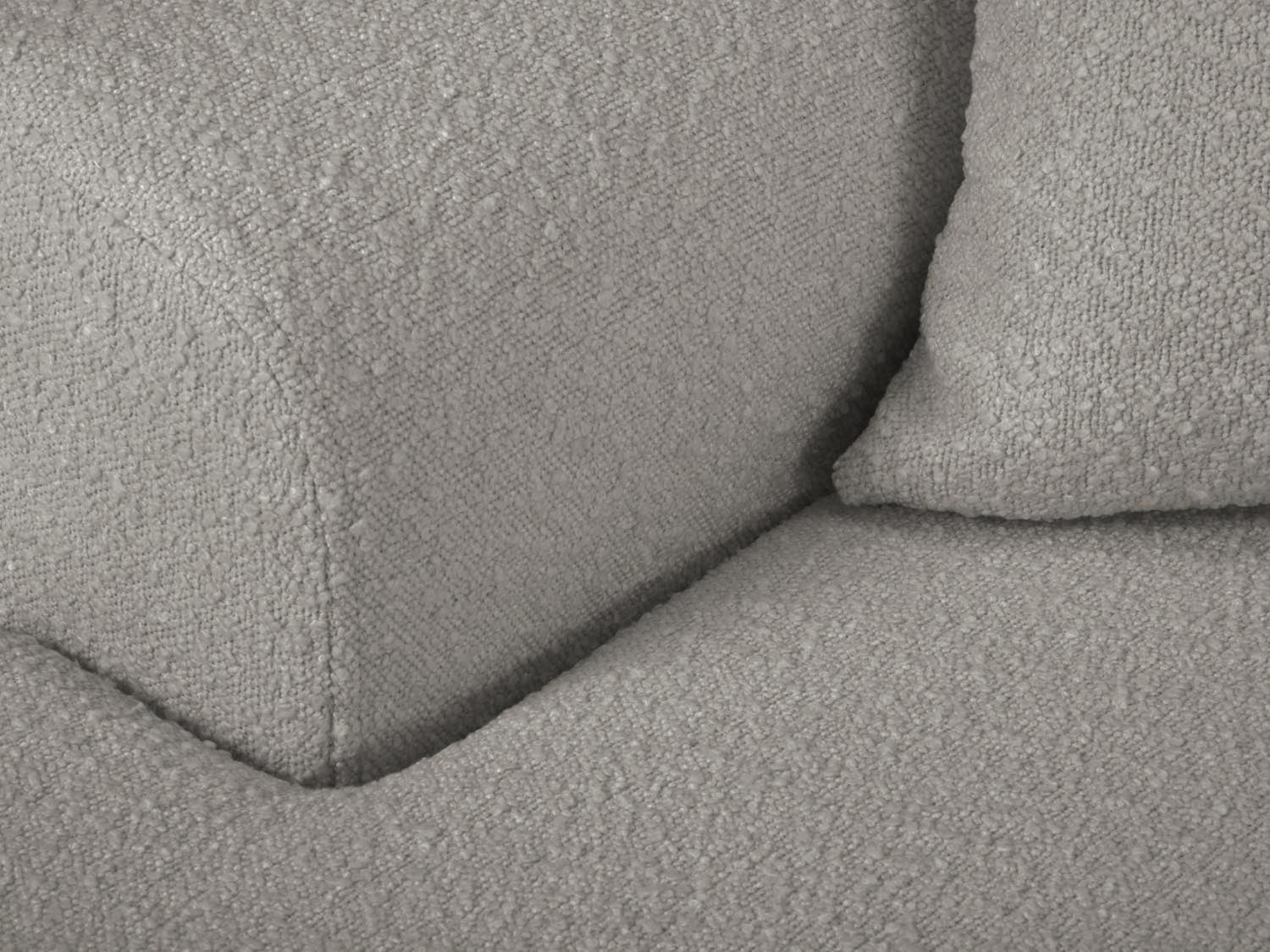 Elegantes Kyoto Boucle Ecksofa links, 4-Sitzer mit praktischer Schlaffunktion und integriertem Stauraum für vielseitige Wohnlösungen.