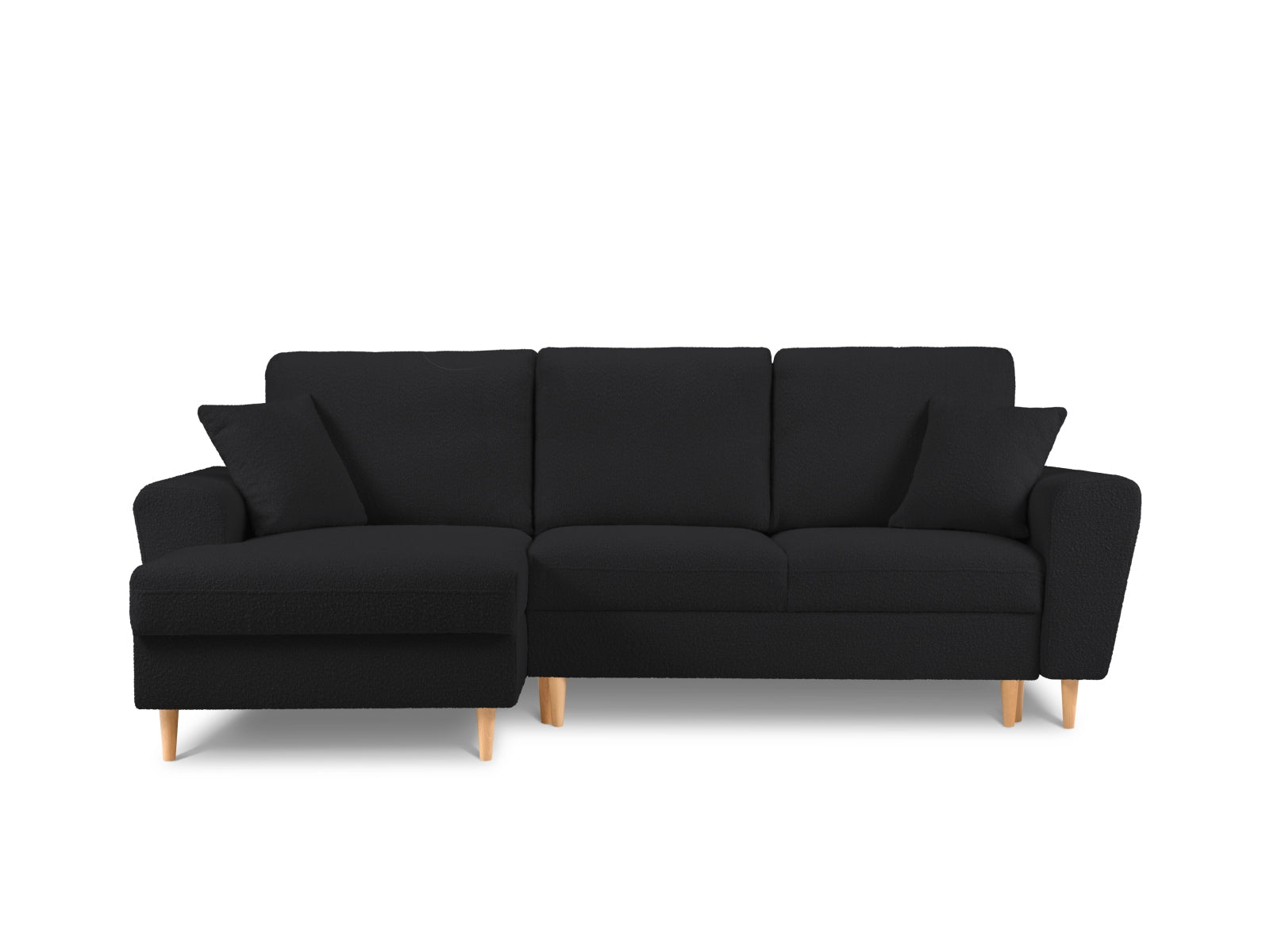 Kyoto Boucle Ecksofa links mit Schlaffunktion und Stauraumbox 4 Sitzer 145cm in Black präsentiert im Onlineshop von KAQTU Design AG. Ecksofa links ist von Cosmopolitan Design