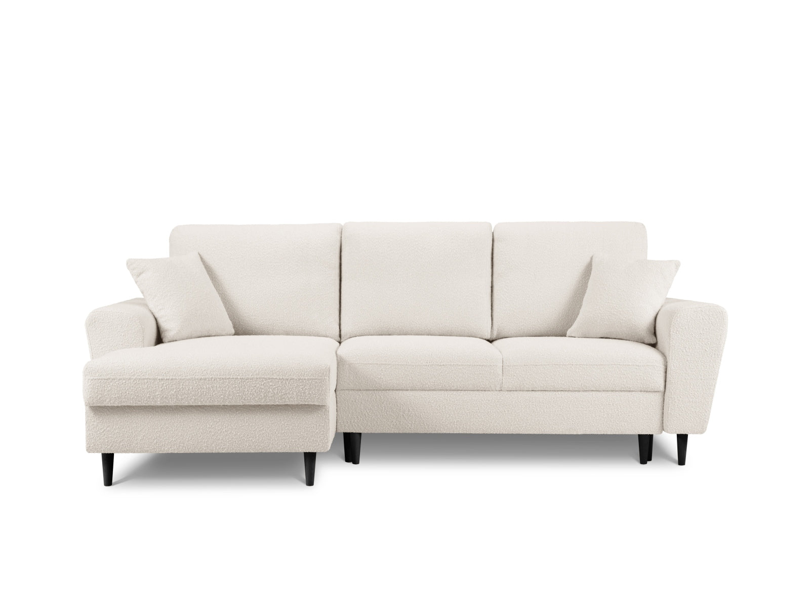 Kyoto Boucle Ecksofa links mit Schlaffunktion und Stauraumbox 4 Sitzer 145cm in Beige präsentiert im Onlineshop von KAQTU Design AG. Ecksofa links ist von Cosmopolitan Design
