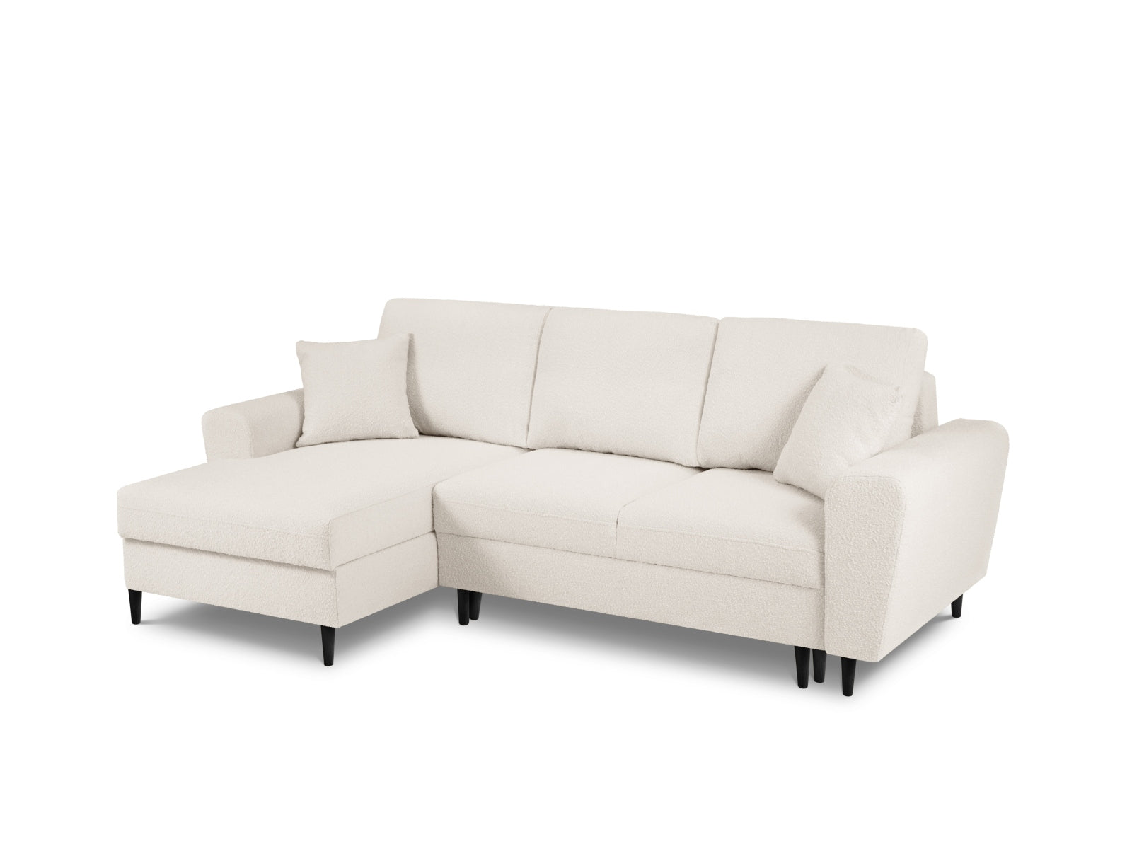 Erleben Sie das stilvolle Kyoto Boucle Ecksofa links mit praktischer Schlaffunktion und Stauraum – der perfekte Komfort für Ihr Zuhause!