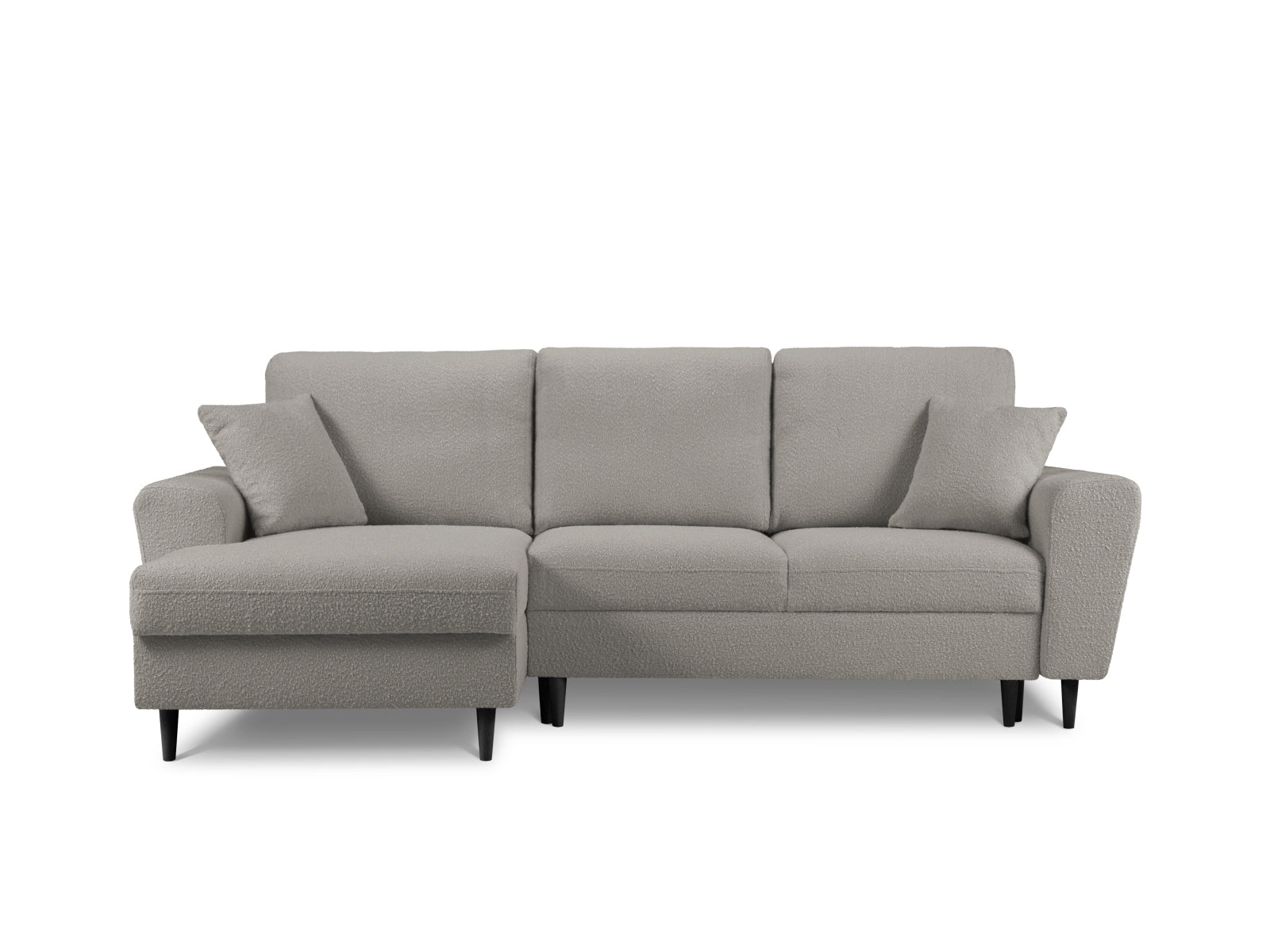 Kyoto Boucle Ecksofa links mit Schlaffunktion und Stauraumbox 4 Sitzer 145cm in Grey präsentiert im Onlineshop von KAQTU Design AG. Ecksofa links ist von Cosmopolitan Design