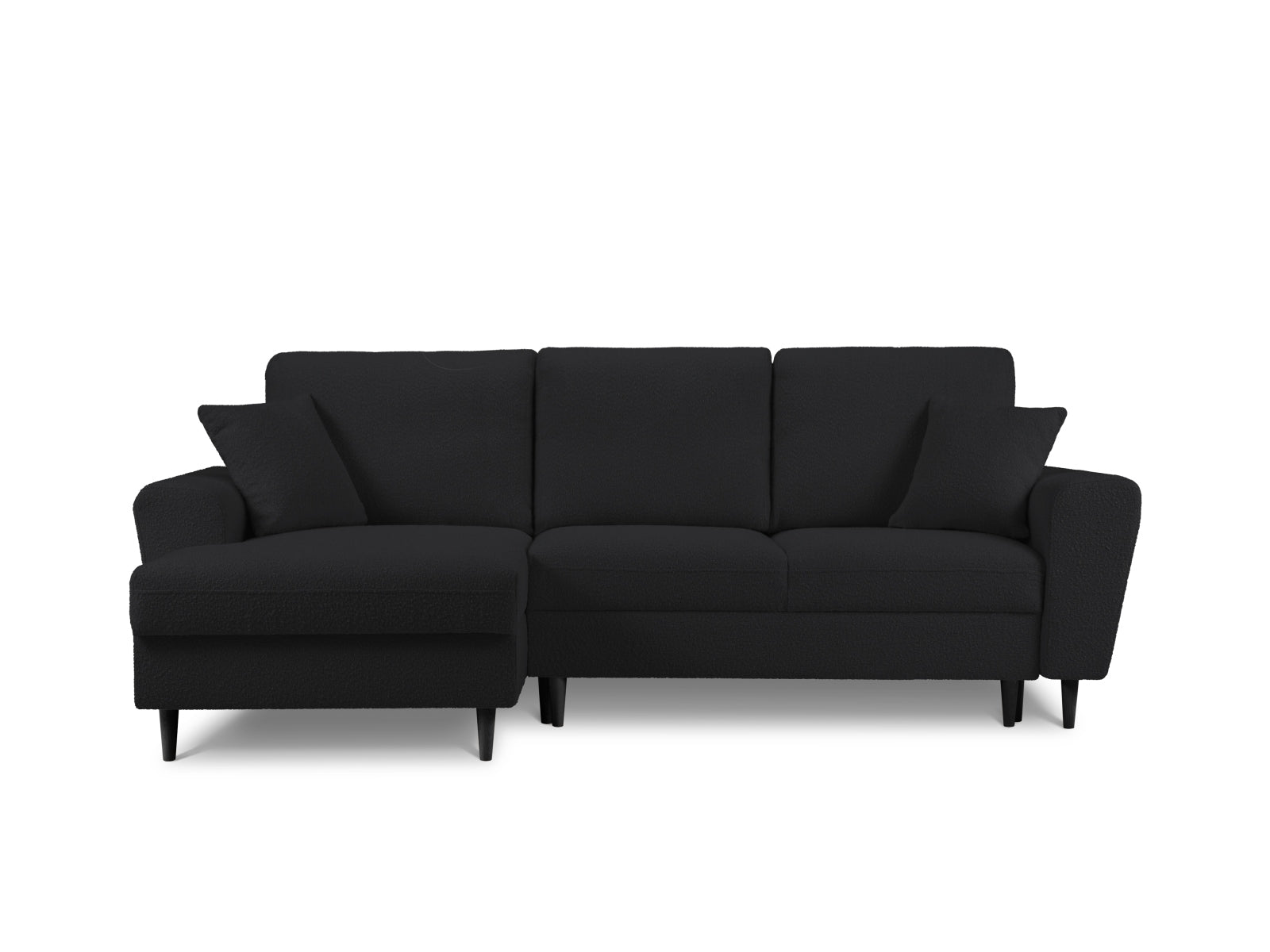 Kyoto Boucle Ecksofa links mit Schlaffunktion und Stauraumbox 4 Sitzer 145cm in Black präsentiert im Onlineshop von KAQTU Design AG. Ecksofa links ist von Cosmopolitan Design