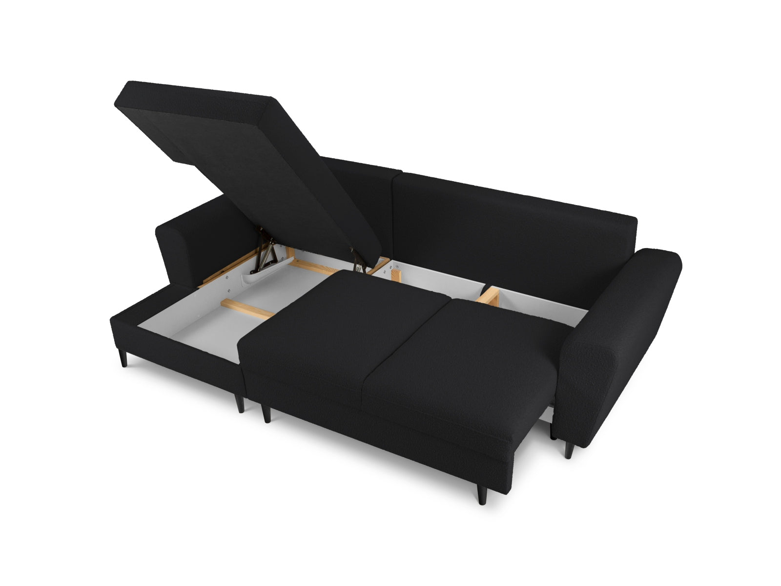 Entdecken Sie das elegante Kyoto Boucle Ecksofa links mit Schlaffunktion und Stauraum – ideal für stilvolle Wohnräume und entspannte Abende!