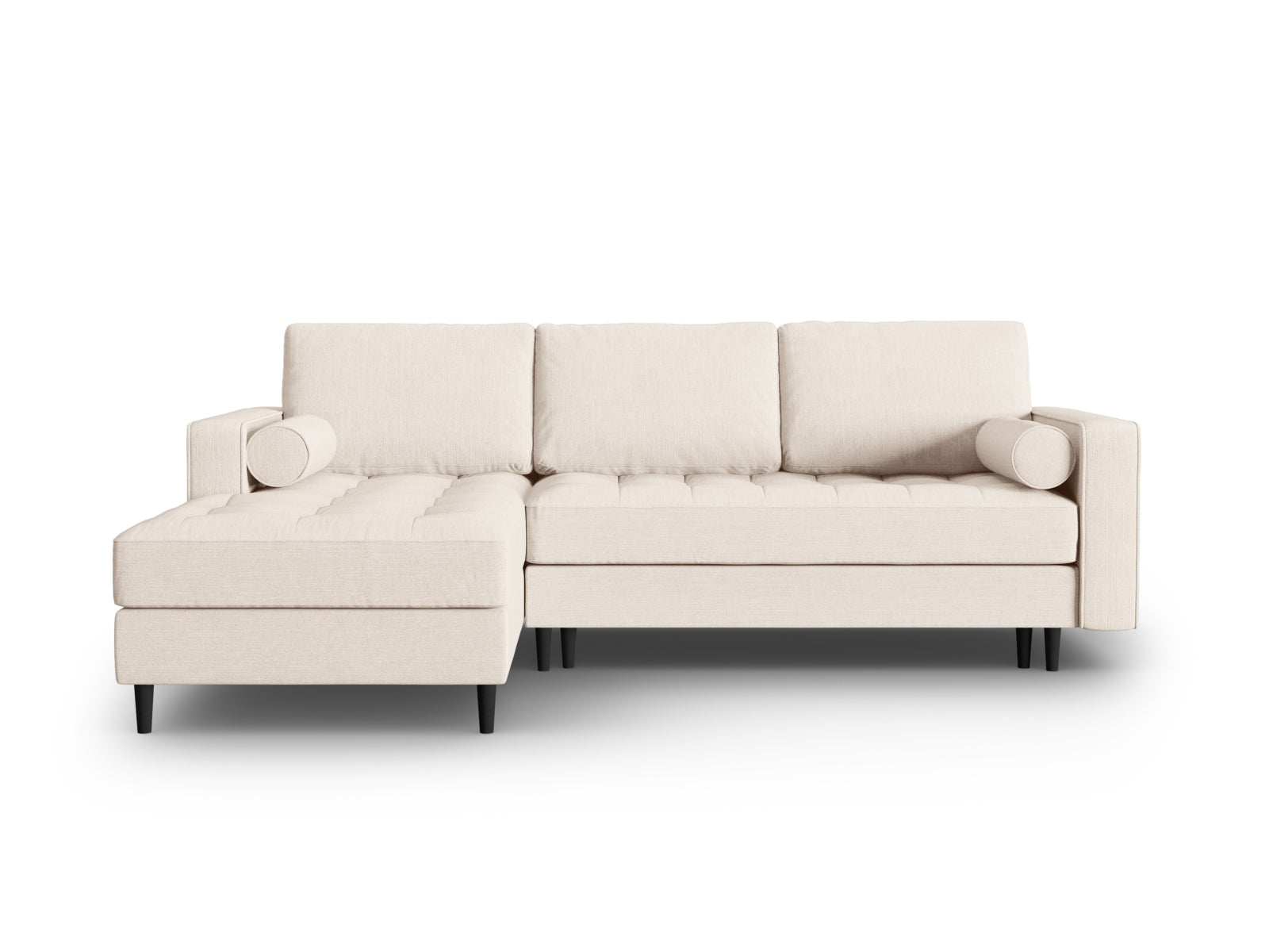 5-Sitzer Ecksofa links mit Bettfunktion und Box Aspen in Light Beige-Melva präsentiert im Onlineshop von KAQTU Design AG. Bettsofa links ist von Cosmopolitan Design