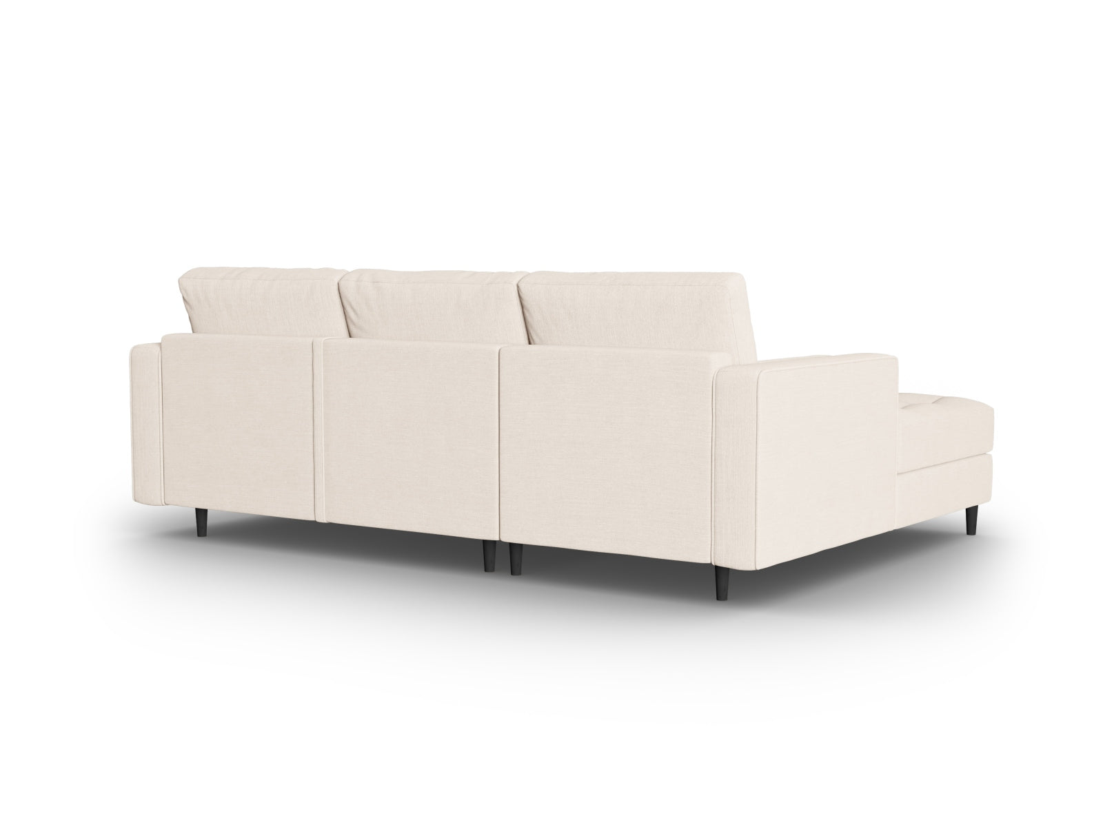 Elegantes 5-Sitzer Ecksofa links mit praktischer Schlaffunktion und Stauraum, Modell Aspen in ansprechendem hellbeige Melva.