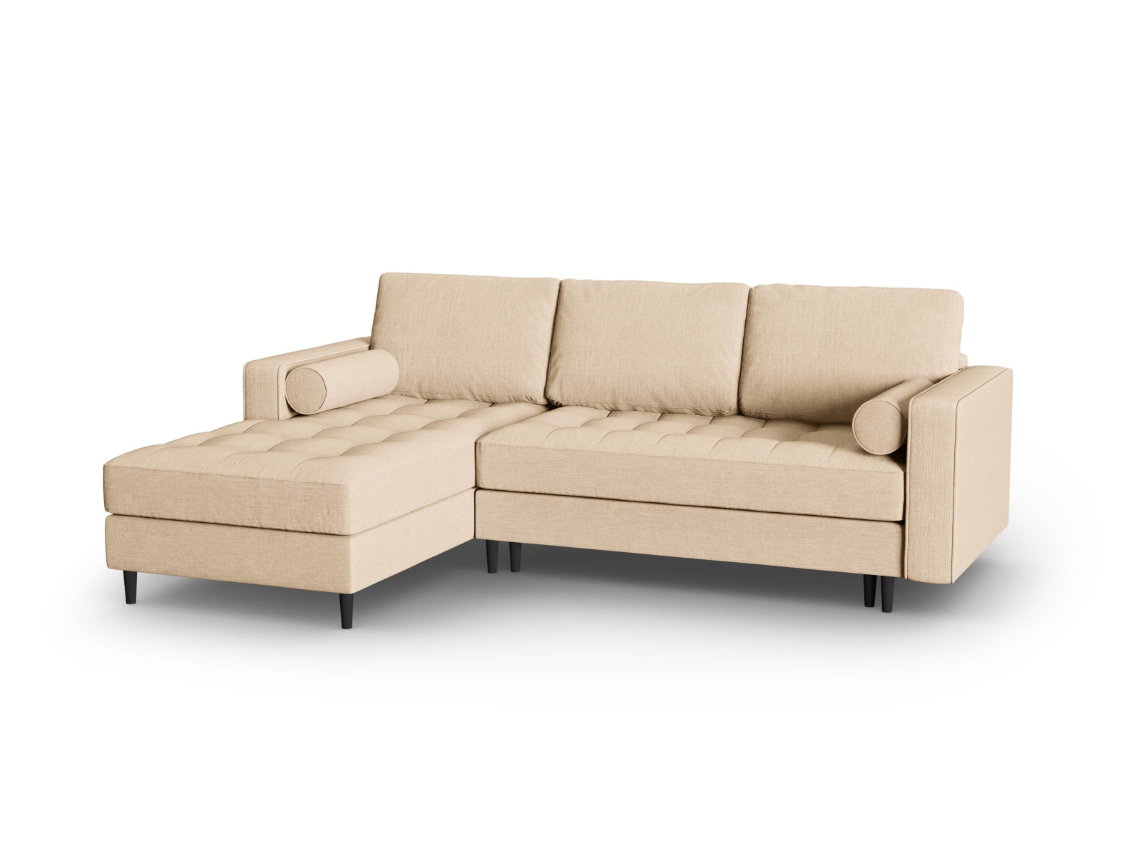 Beige Ecksofa Aspen mit Schlaffunktion und Stauraum, perfekt für moderne Wohnzimmer, von Cosmopolitan Design.