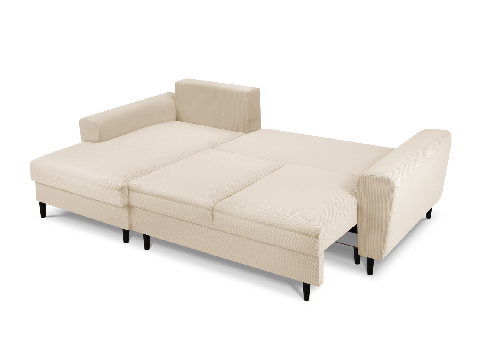 Stylisches Kyoto Ecksofa links in Beige, 4-Sitzer mit Schlaffunktion und Stauraum, ideal für moderne Wohnräume von Cosmopolitan Design.