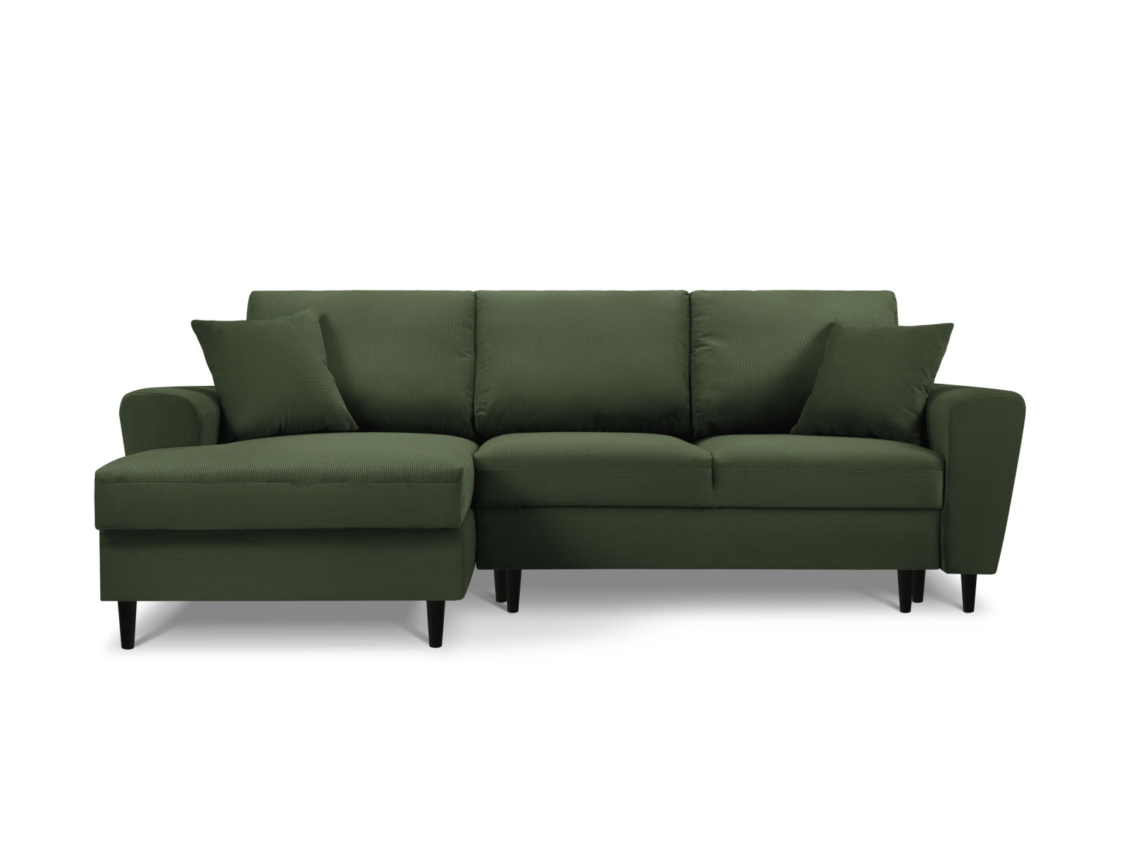 Stylisches Kyoto Ecksofa links in Bottle Green-Fjord, 4-Sitzer mit Schlaffunktion und Stauraum, ideal für moderne Wohnräume.