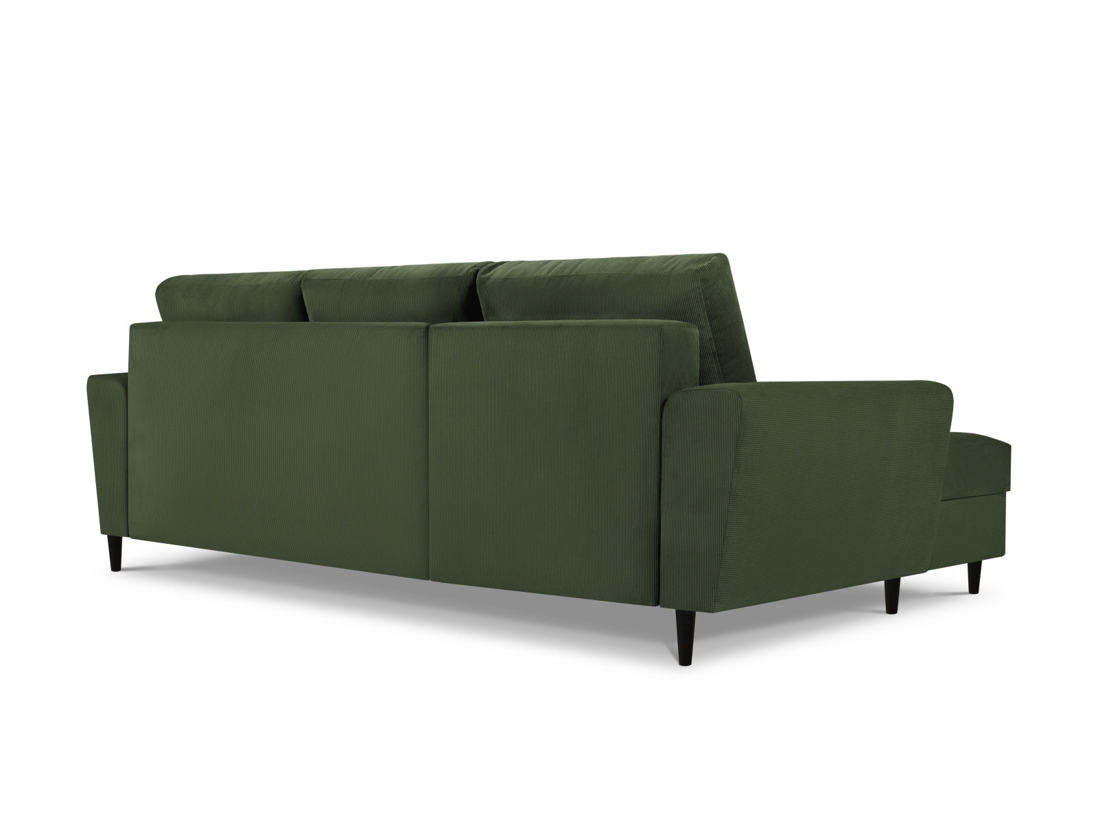 Modernes Kyoto Ecksofa links in sattem Grün, 4-Sitzer mit integrierter Schlaffunktion und Stauraum, ideal für gemütliche Wohnräume.