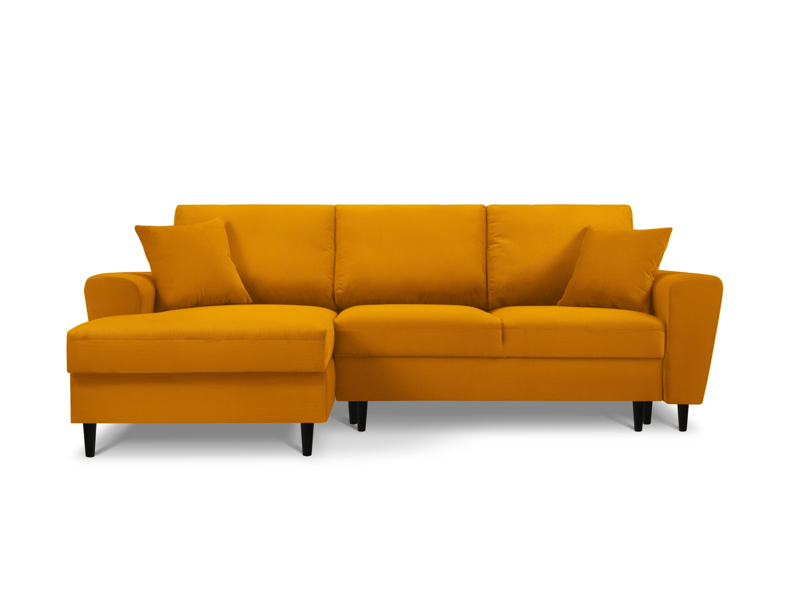 Stylisches Kyoto Ecksofa links in Gelb mit Schlaffunktion und Stauraum, ideal für moderne Wohnräume und Gästeübernachtungen.