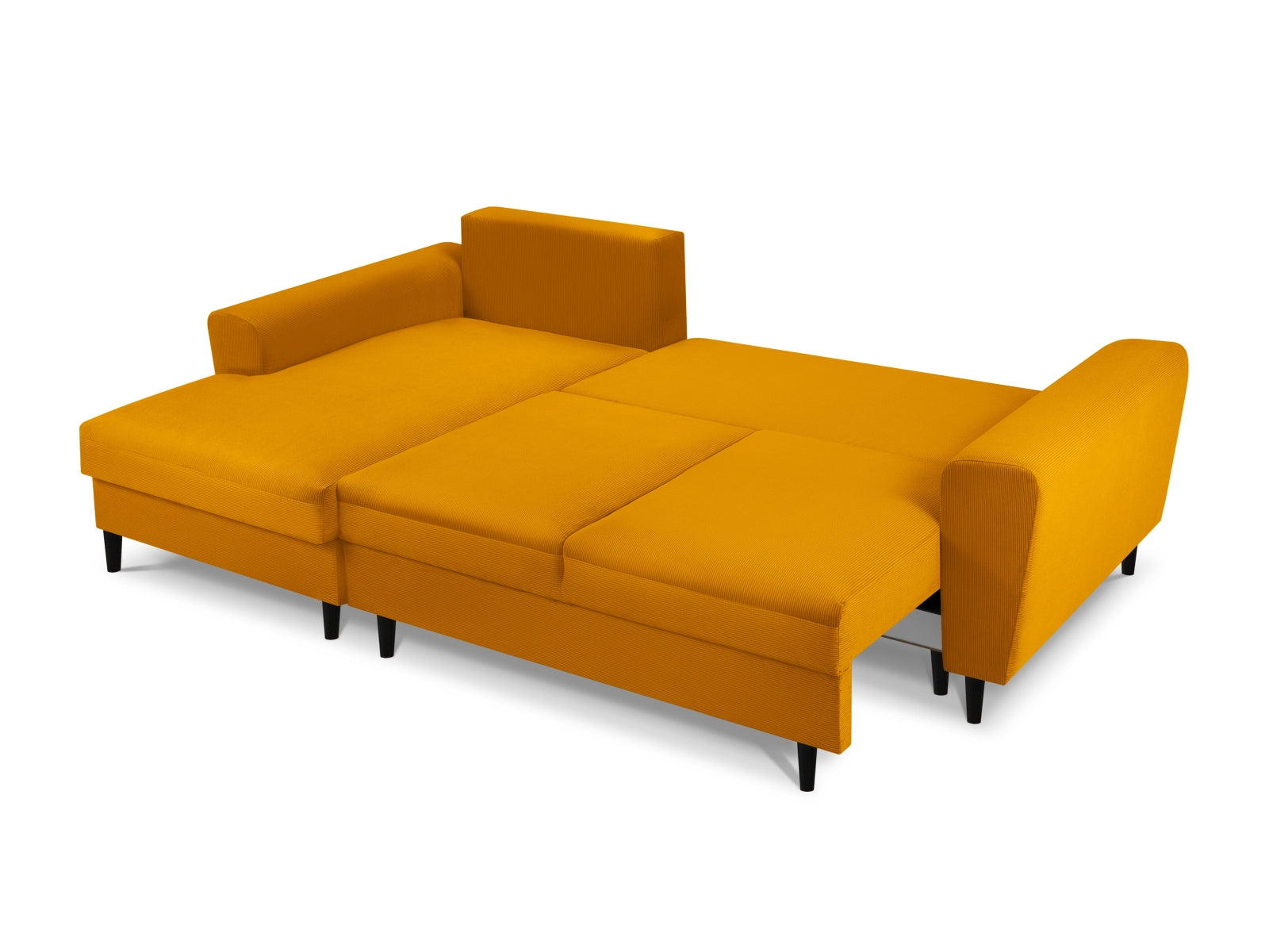 Modernes Kyoto Ecksofa links in leuchtendem Gelb, perfekt für gemütliche Abende und als Schlafgelegenheit mit praktischem Stauraum.
